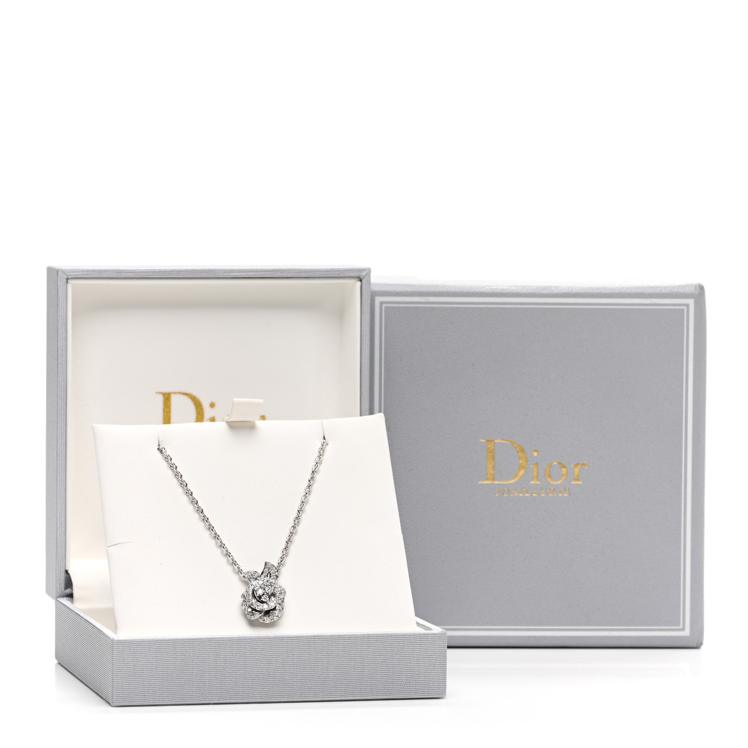 CHRISTIAN DIOR 18K White Gold Diamond Small Rose Dior