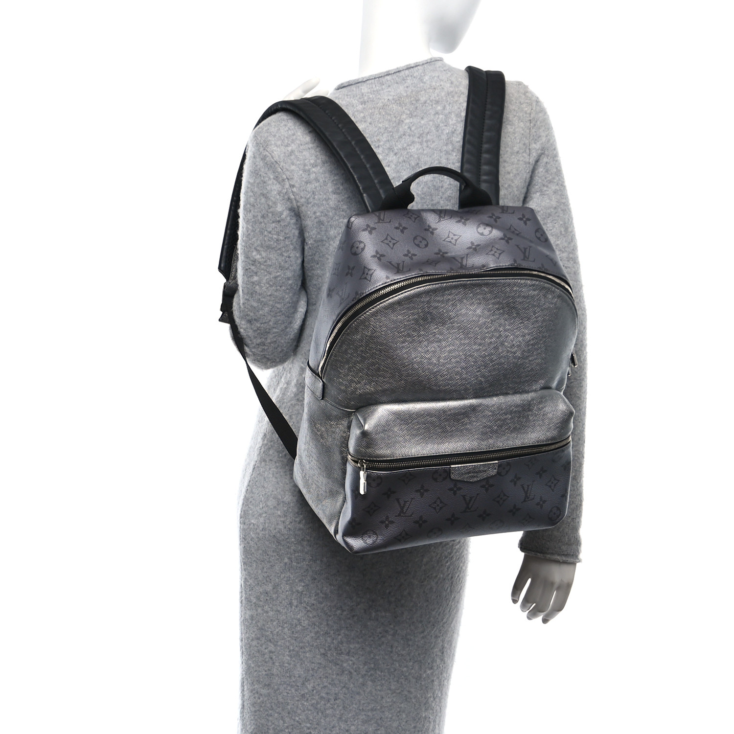 LOUIS VUITTON Monogram Taiga Discovery Backpack PM Silver