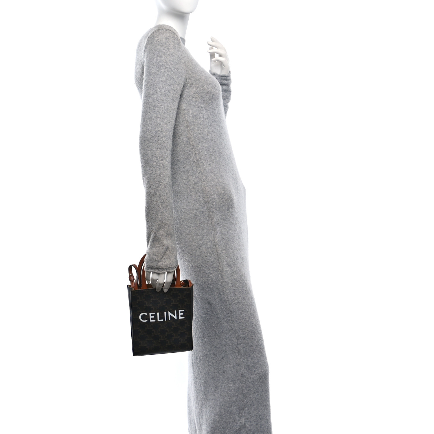 CELINE Triomphe Canvas Calfskin Mini Vertical Cabas Tan