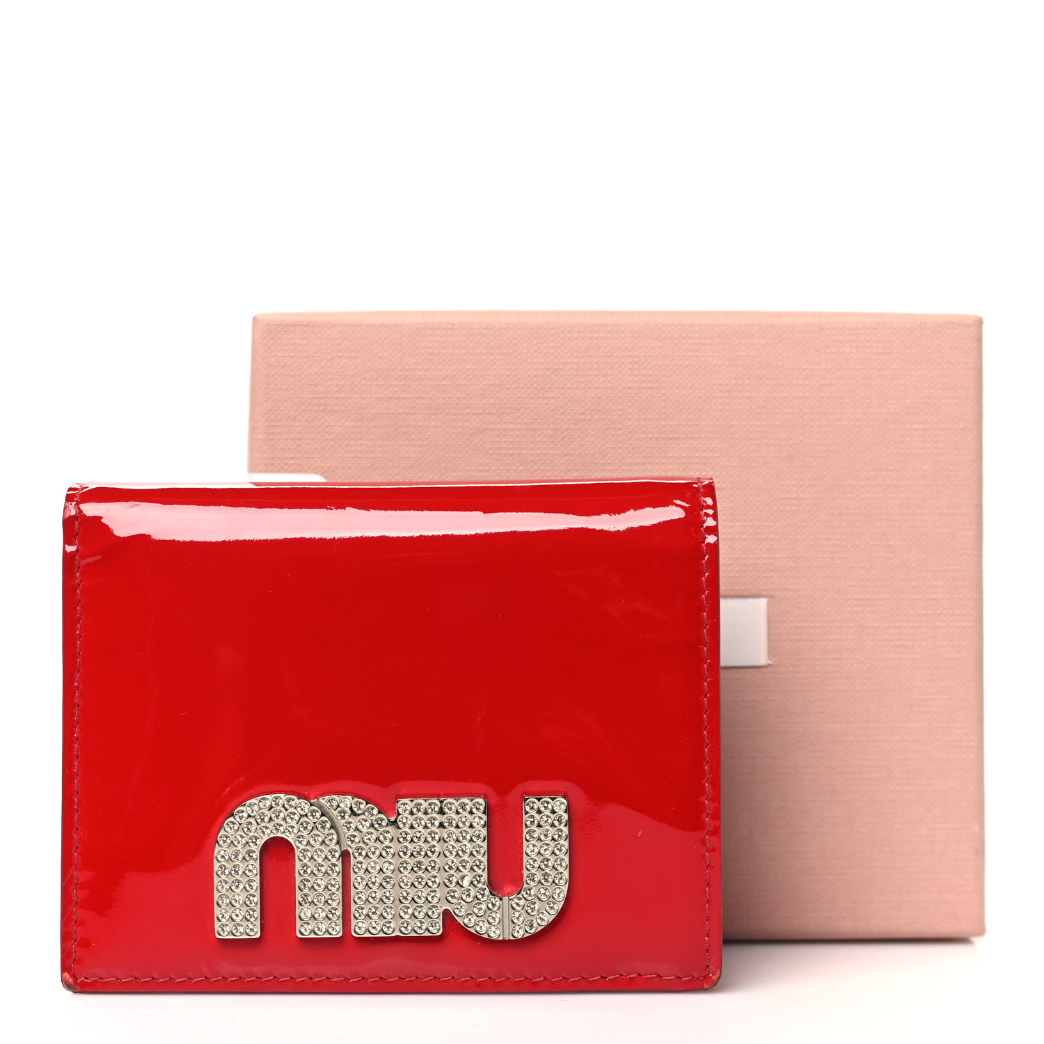 MIU MIU Vernice Crystal Logo Wallet Red 1686759 | FASHIONPHILE