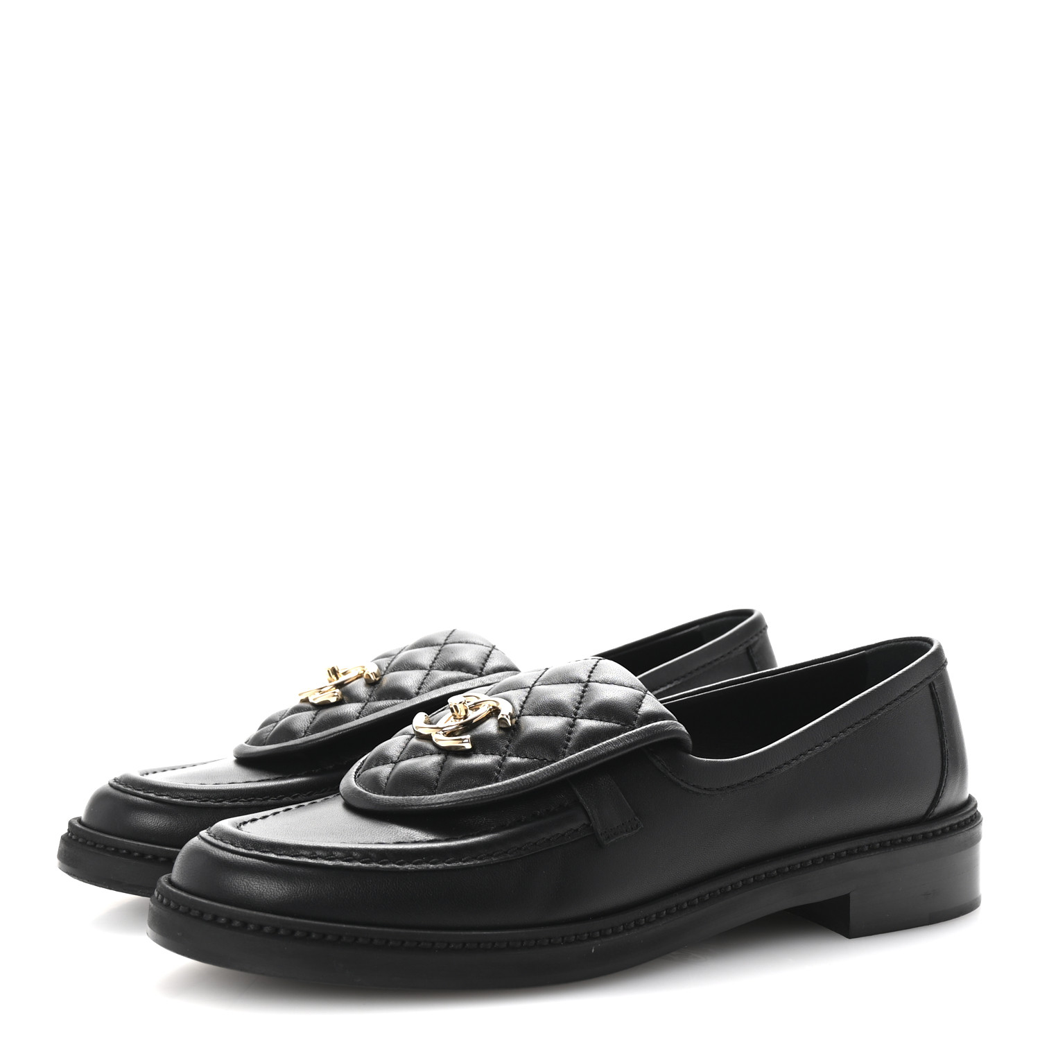 メル79620 6102717 黒L CHANEL Lambskin Quilted CC Turnlock Loafers 40 Black 1671740