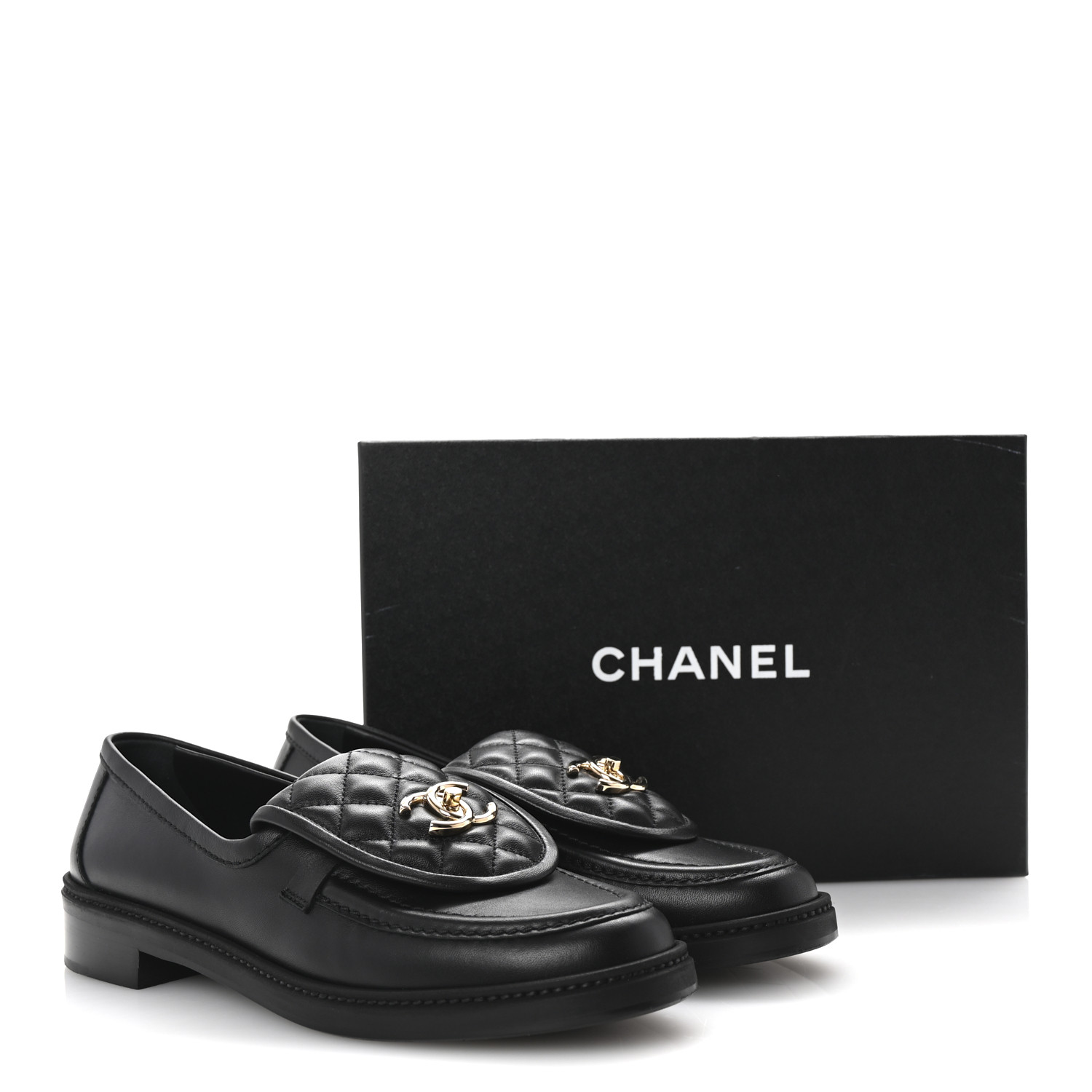 CHANEL Lambskin Quilted CC Turnlock Loafers 40 Black 1671740