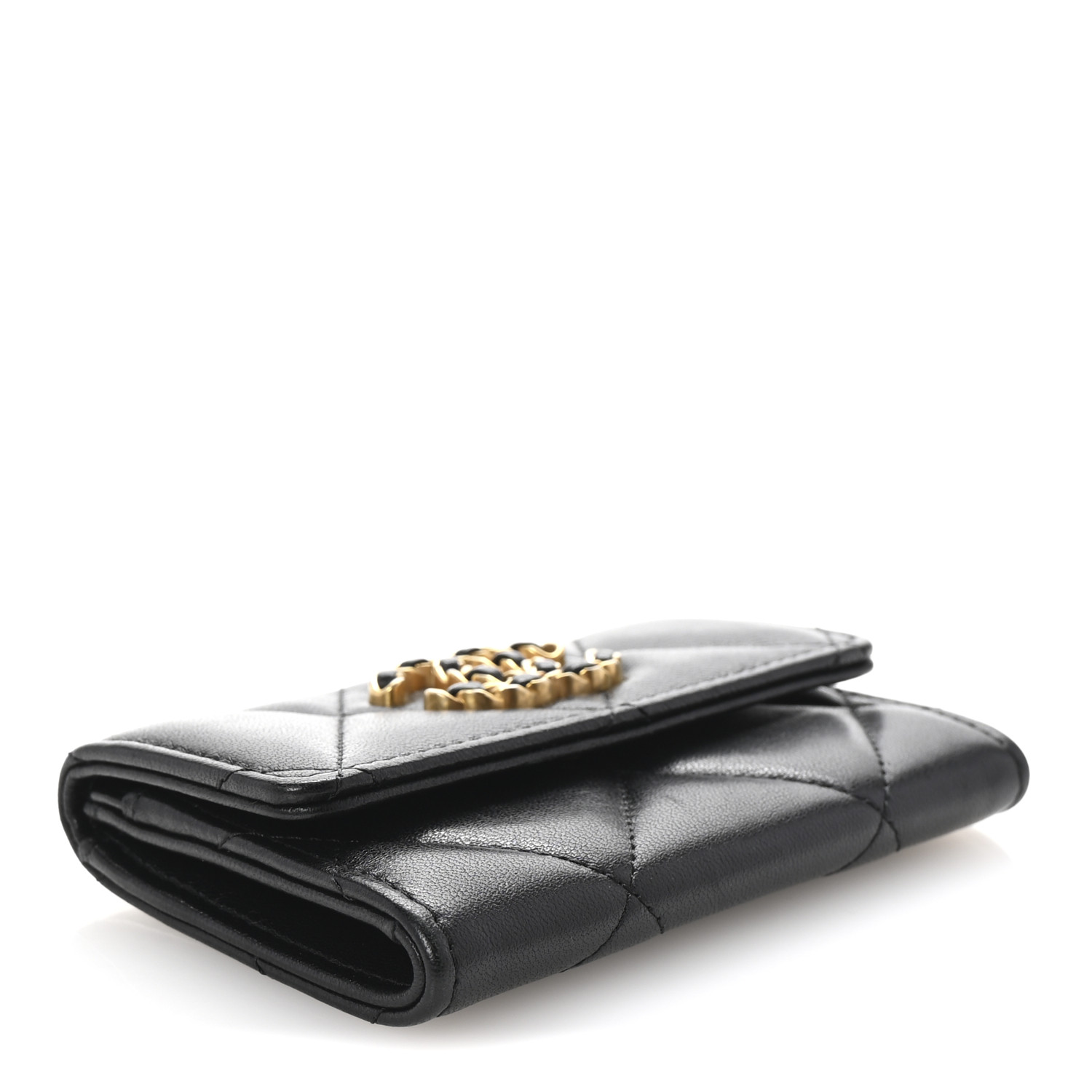 【人気/関税/送料込み】 Chanel 19 Flap Card Holder Lambskin & Chanel 19 flap card holder - Shiny lambskin, gold-tone