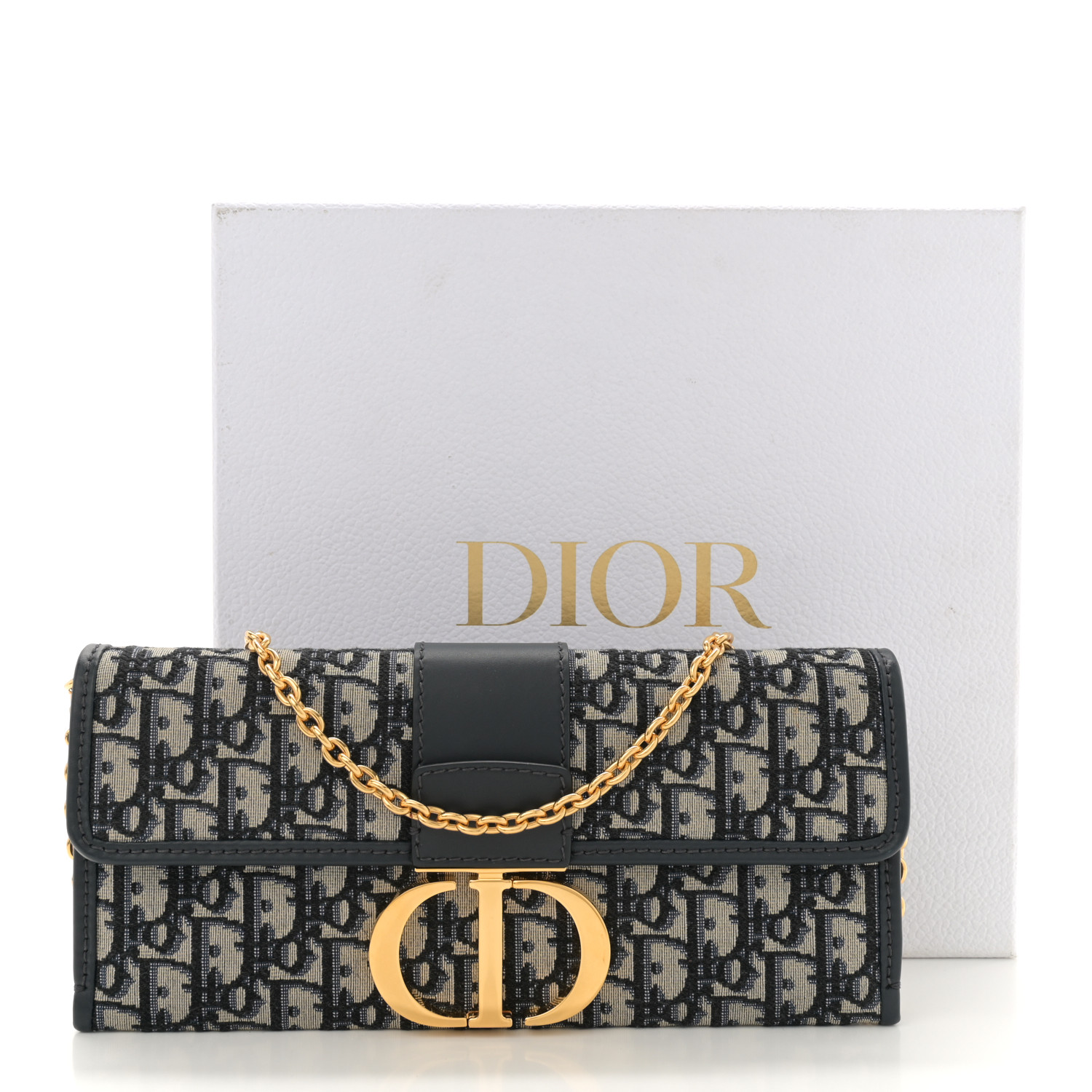 CHRISTIAN DIOR Oblique 30 Montaigne Chain Pouch Blue 1689824