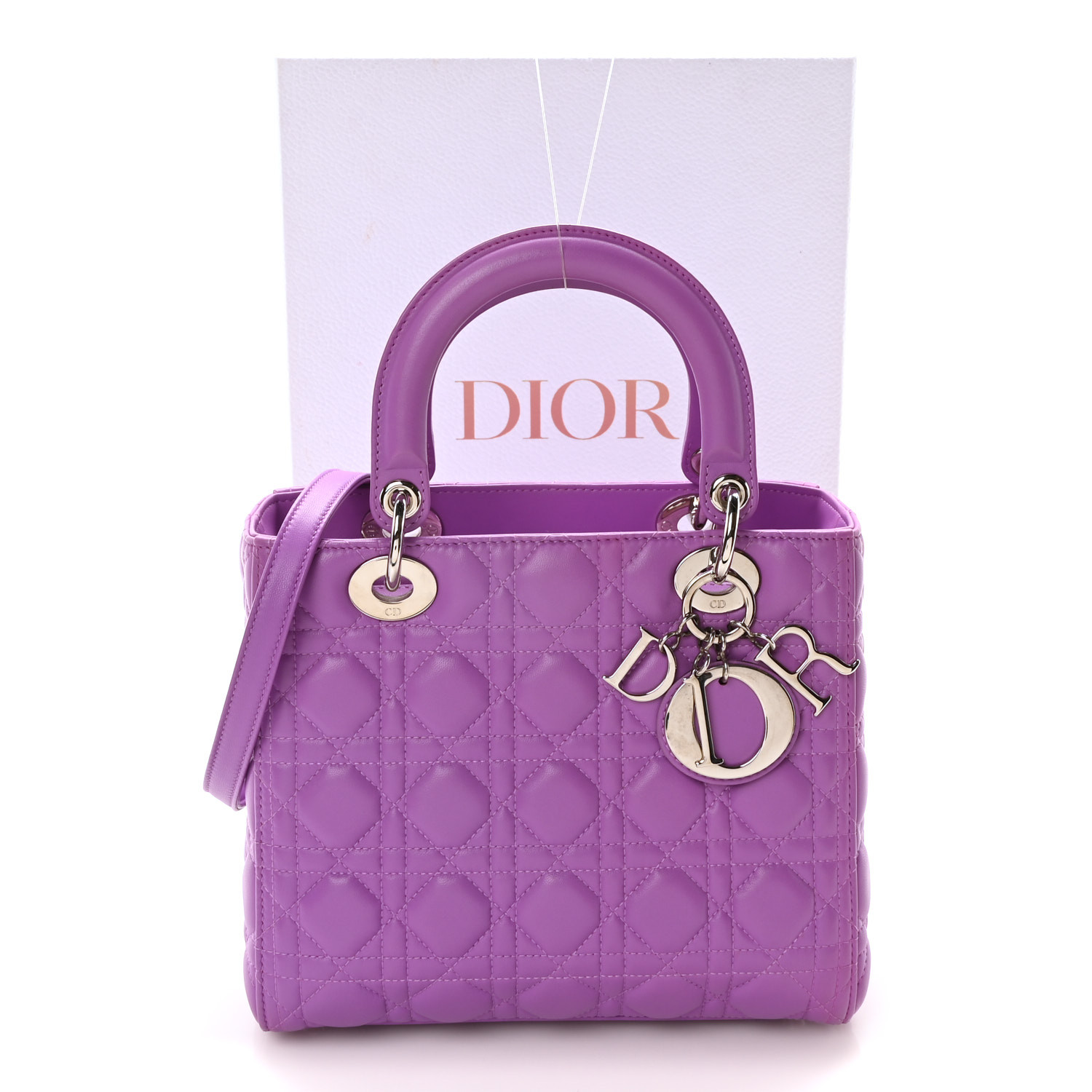 CHRISTIAN DIOR Lambskin Cannage Medium Lady Dior Purple