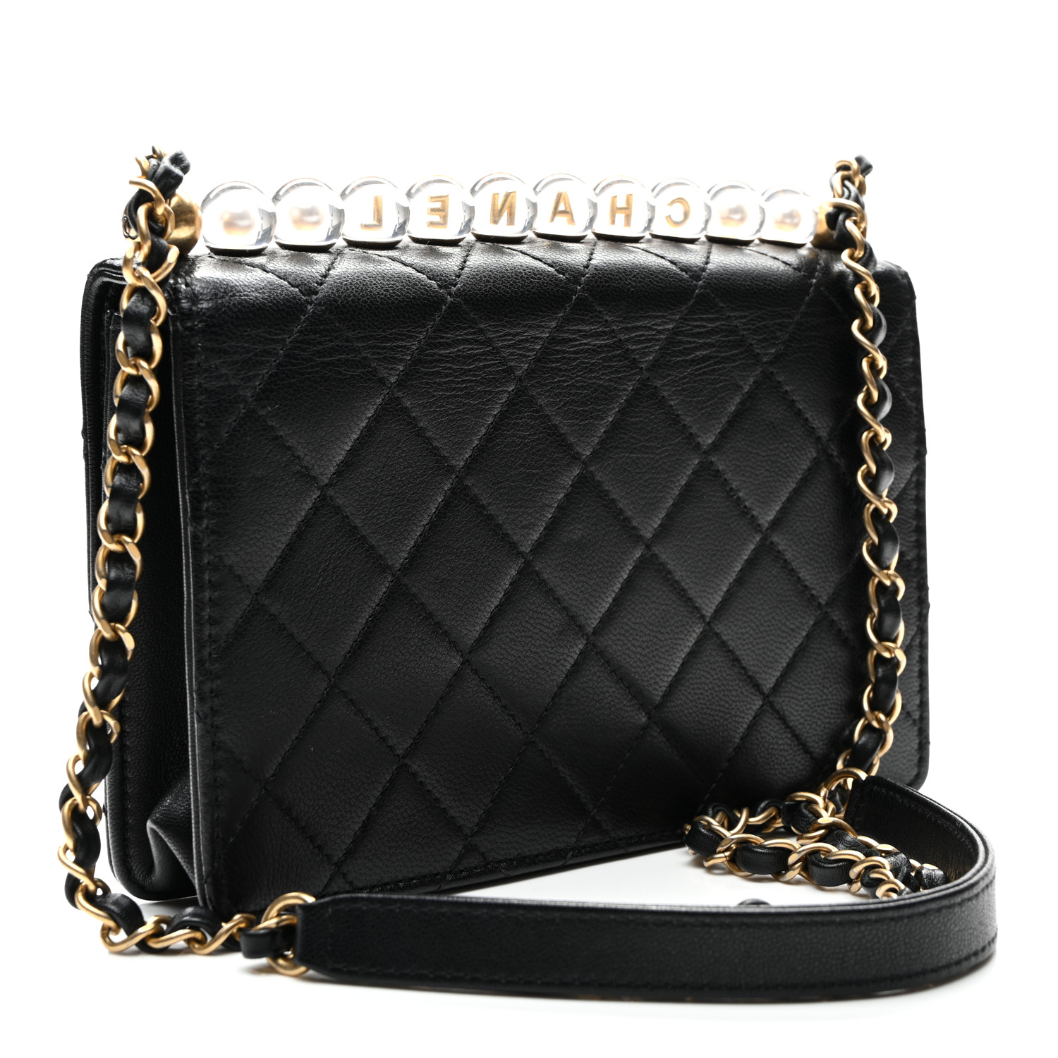 CHANEL Lambskin Quilted Small Chic Pearls Flap Black 1689356