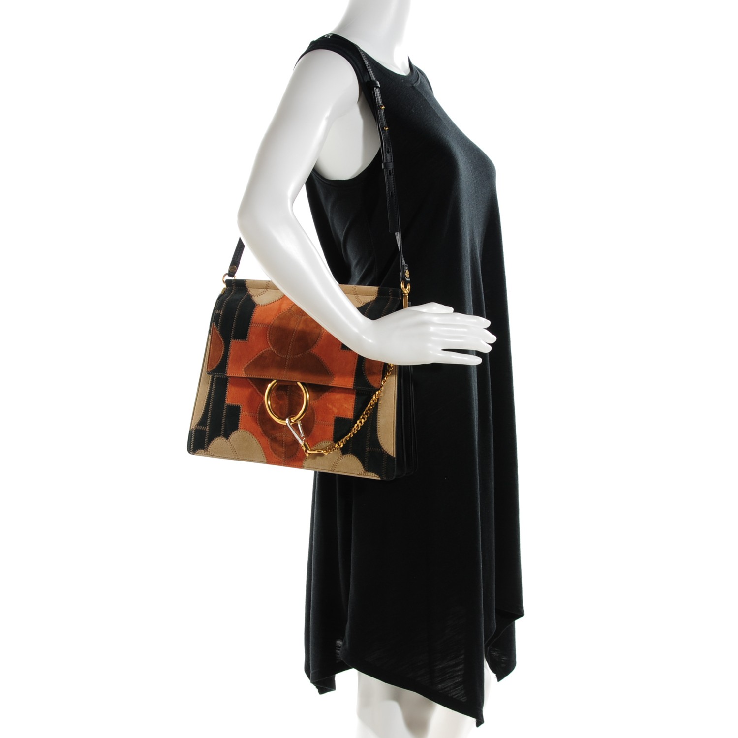 玄重♡Chloe♡　1011 CHLOE Suede Patchwork Medium Faye Shoulder Bag Desert Beige
