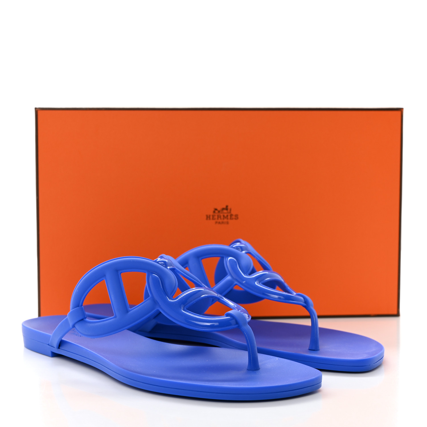 HERMES Rubber Womens Egerie Sandals 37 Bleu Outremer 1443435