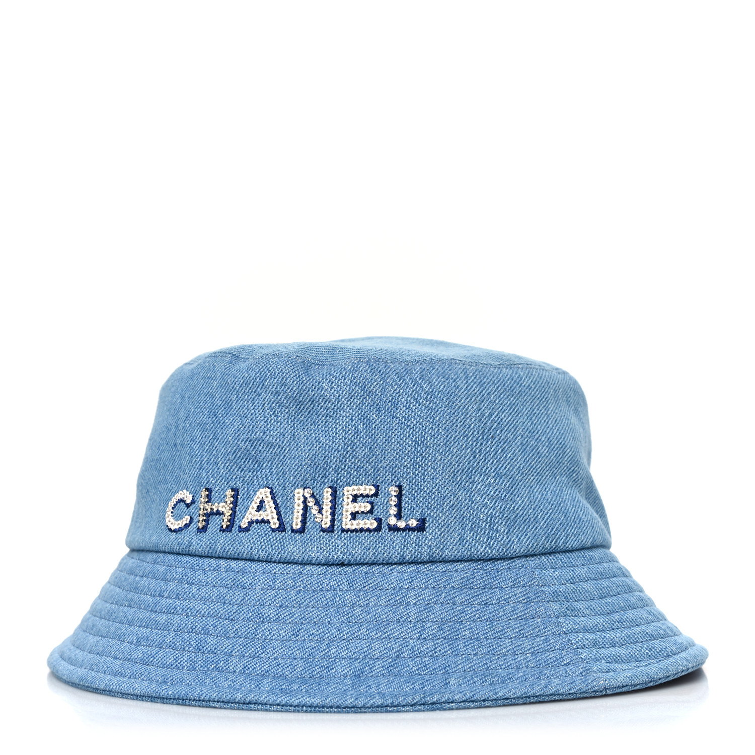 CHANEL Denim Sequin Cloche Logo Bucket Hat M Blue 1441493