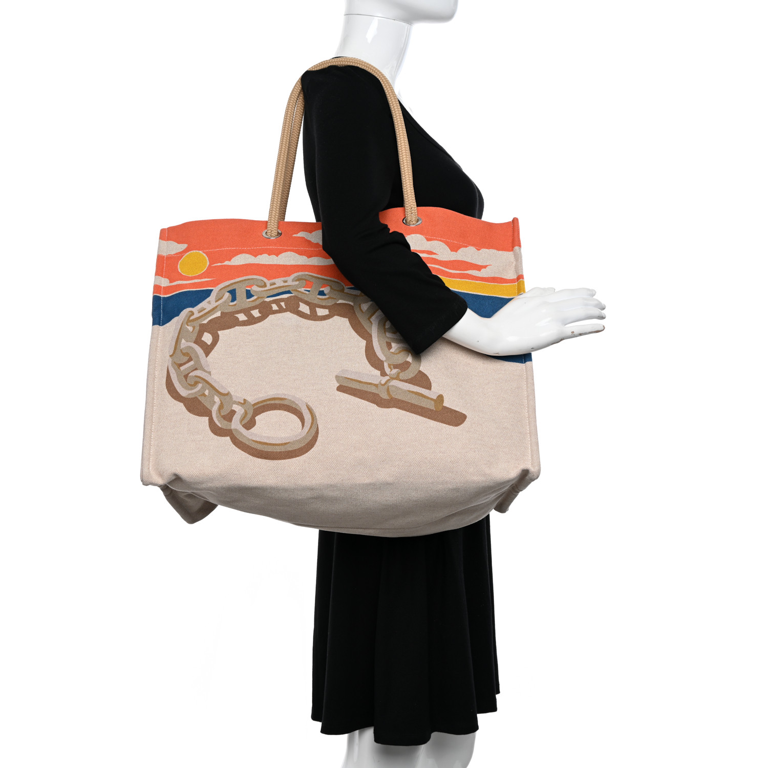 HERMES H Canvas Printed Escale A La Plage Beach Bag Acier