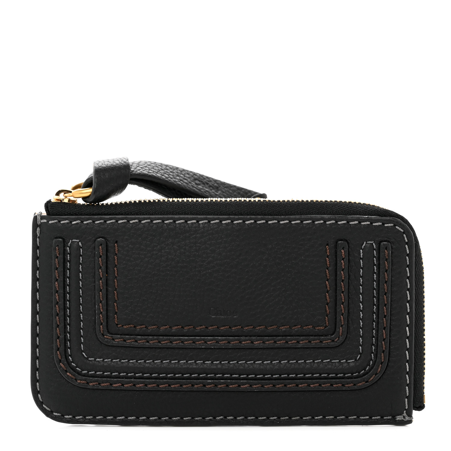 CHLOE Grained Calfskin Medium Marcie Zip Card Holder Black