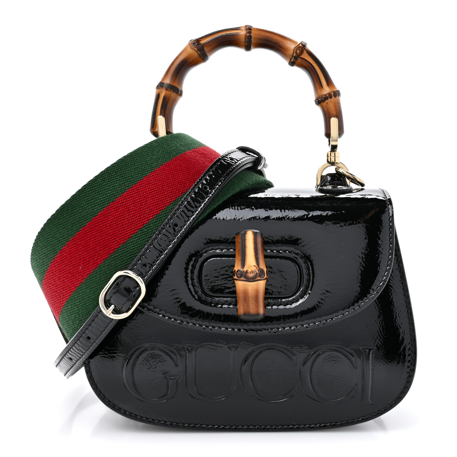 GUCCI - GUCCI ひまわり＾＾ GUCCI Patent Web MIni Bamboo 1947 Top Handle Bag Black