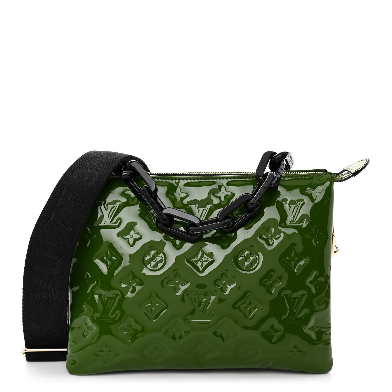 LOUIS VUITTON Patent Embossed Monogram Coussin PM Green