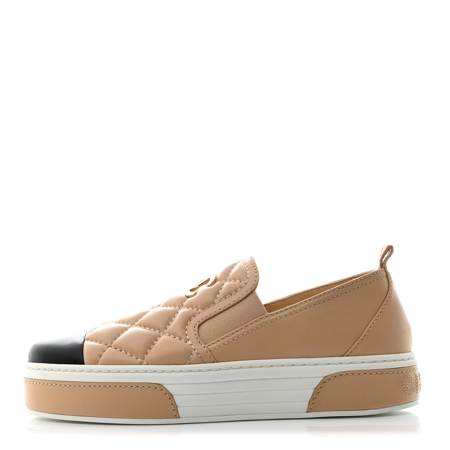 CHANEL Lambskin Quilted Womens CC Stroll Sneakers 37 Beige