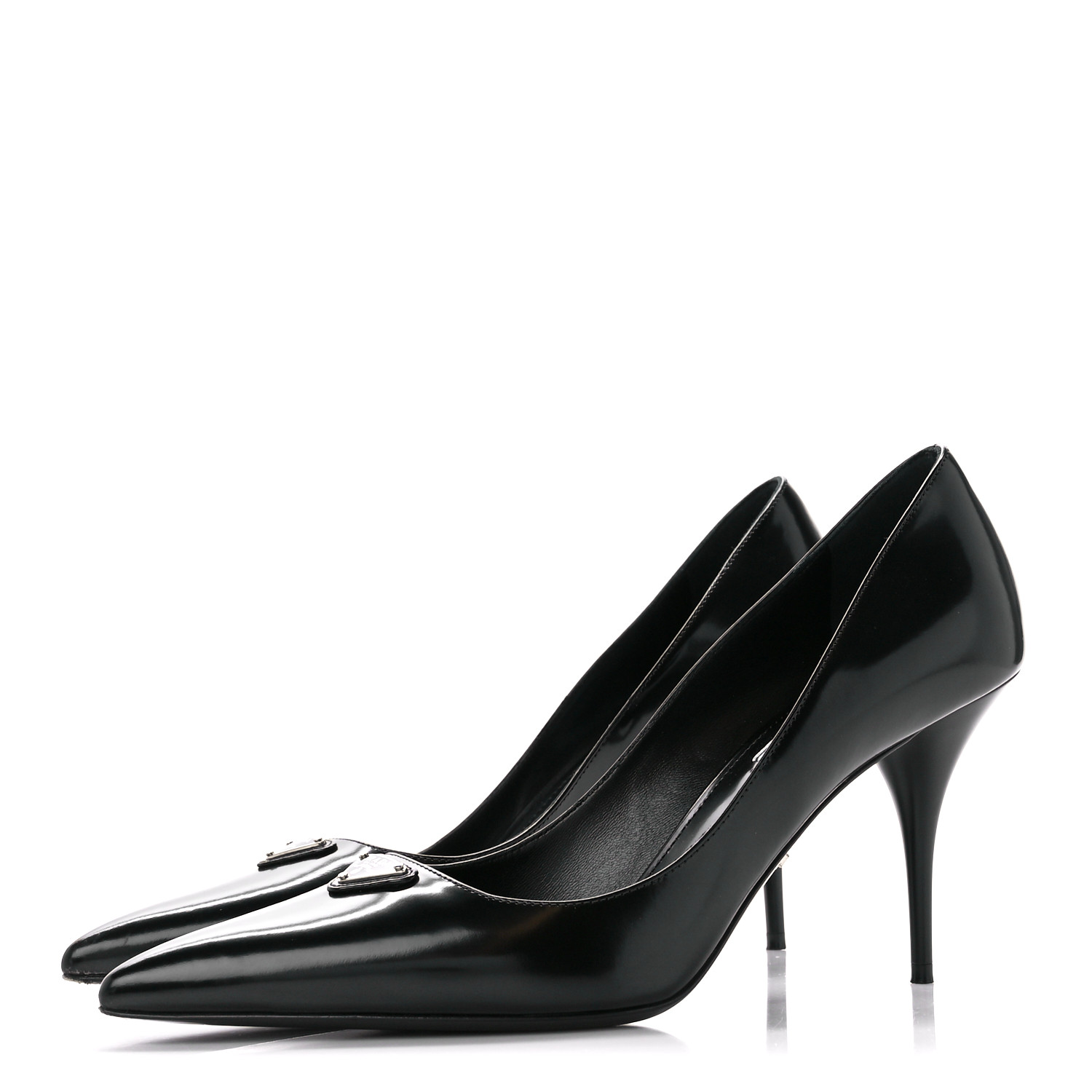 PRADA Spazzolato Metal Triangle Logo Pointed Toe 85mm Pumps
