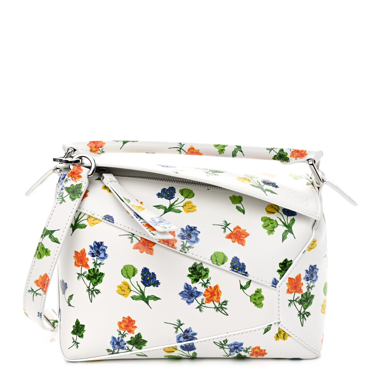 LOEWE Satin Calfskin Flower Print Small Puzzle Edge Bag