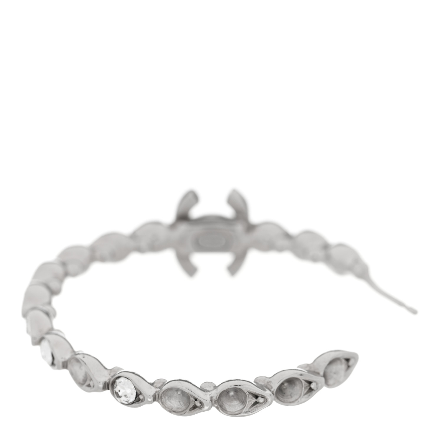 CHANEL Metal Crystal CC Hoop Earrings Silver 1302010