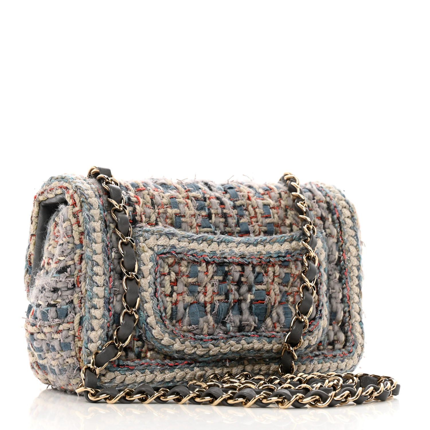 CHANEL Tweed Braided Mini Rectangular Flap Multicolor