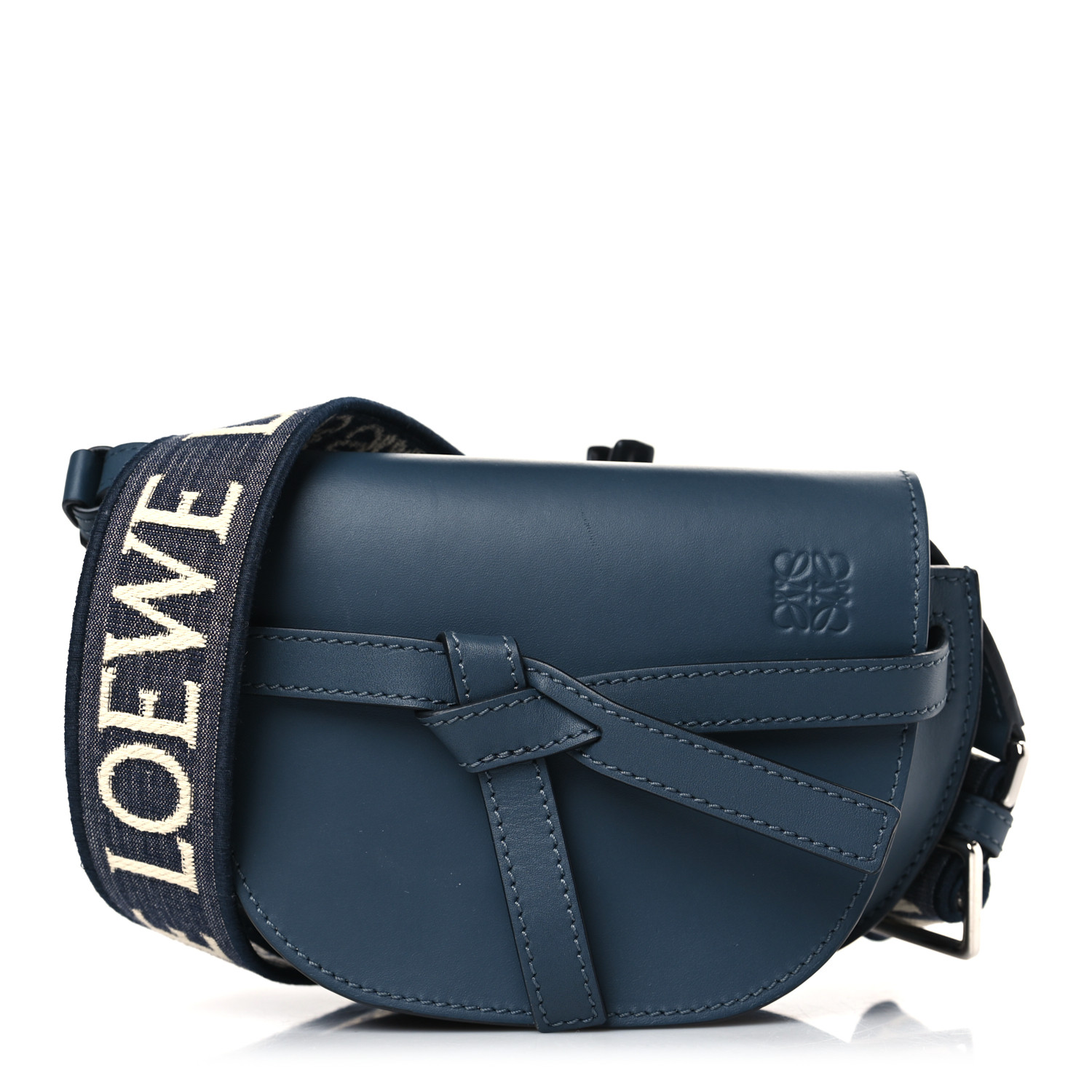 LOEWE Calfskin Jacquard Mini Gate Crossbody Bag Onyx Blue