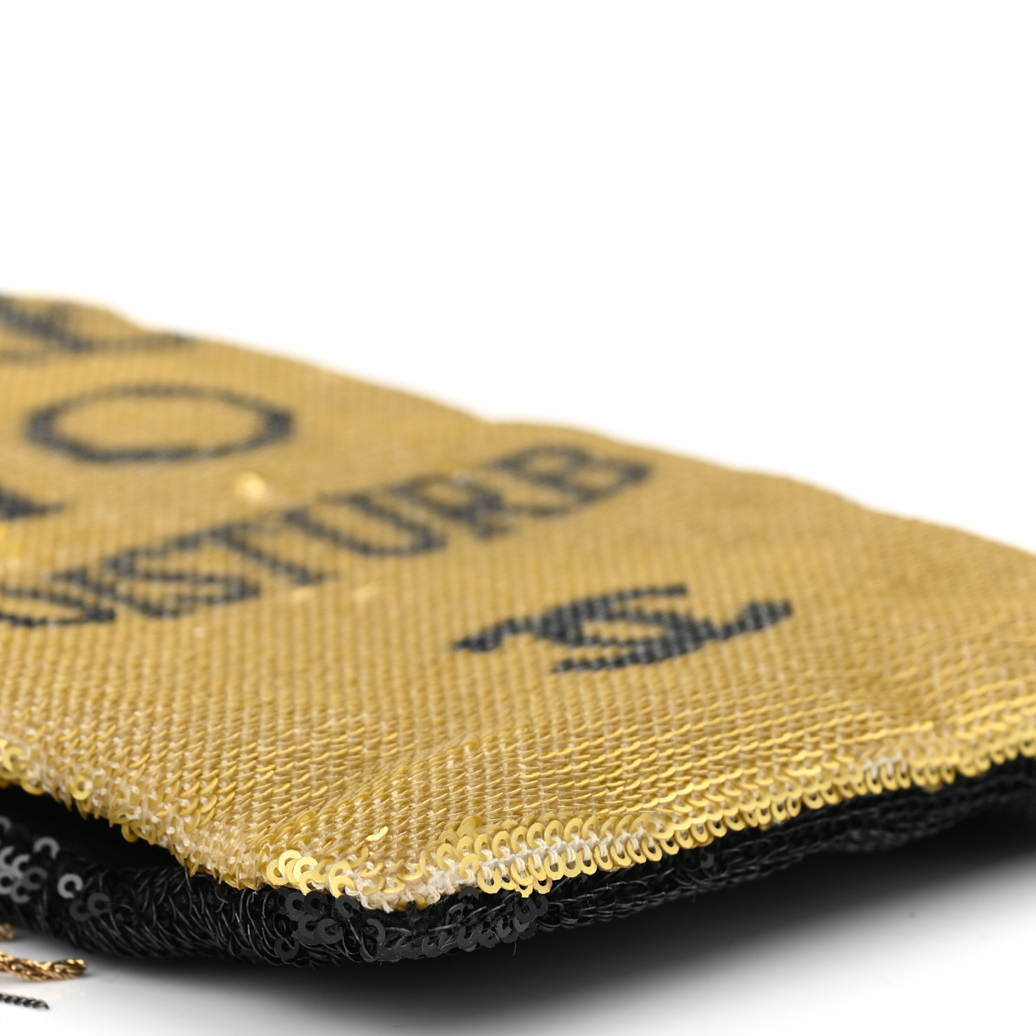 CHANEL Sequin Do Not Disturb Minaudiere Clutch Black Gold