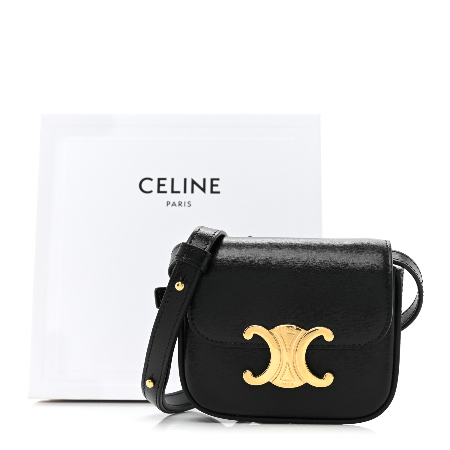 ☆【CELINE】☆Mini Triomphe Bag in Shiny Calfskin Blac.k☆ CELINE Shiny Calfskin Mini Triomphe Black 1331870 | FASHIONPHILE