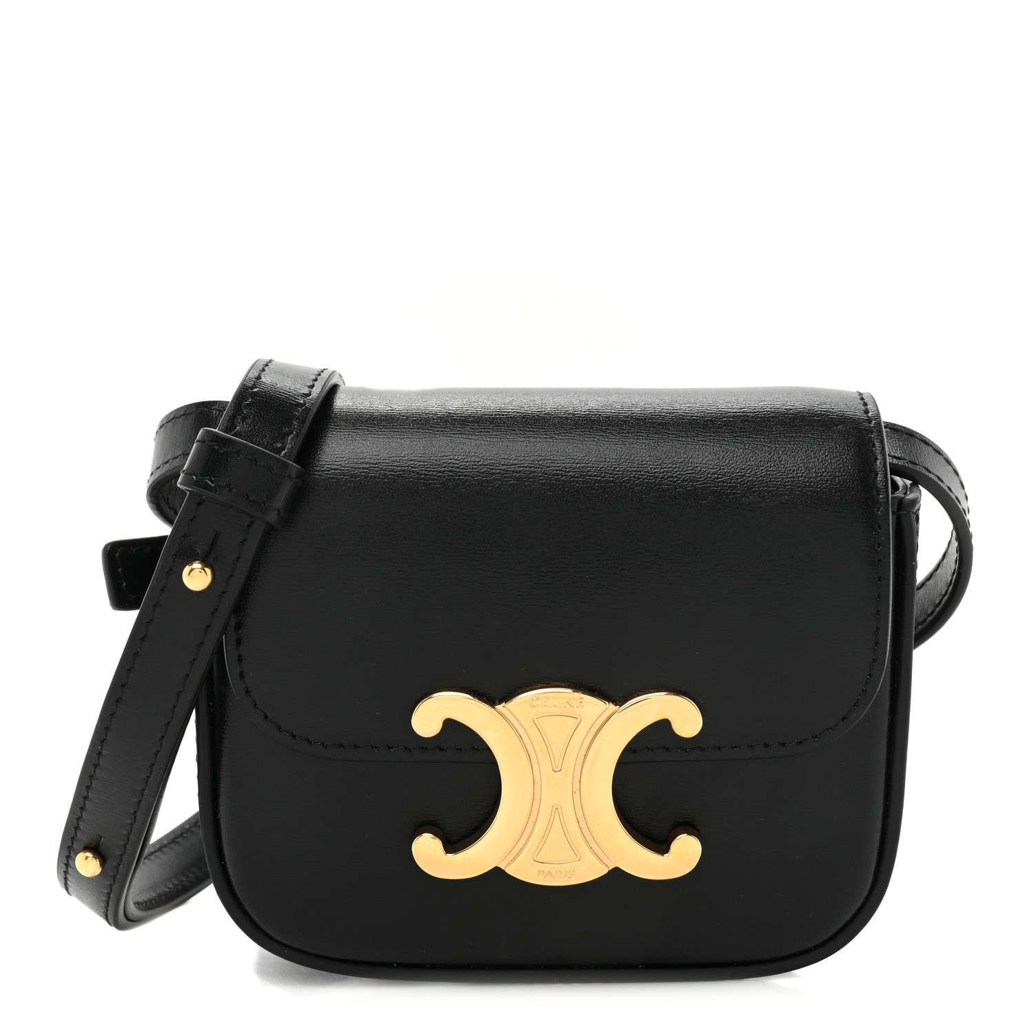 CELINE Shiny Calfskin Mini Triomphe Black 1331870 | FASHIONPHILE