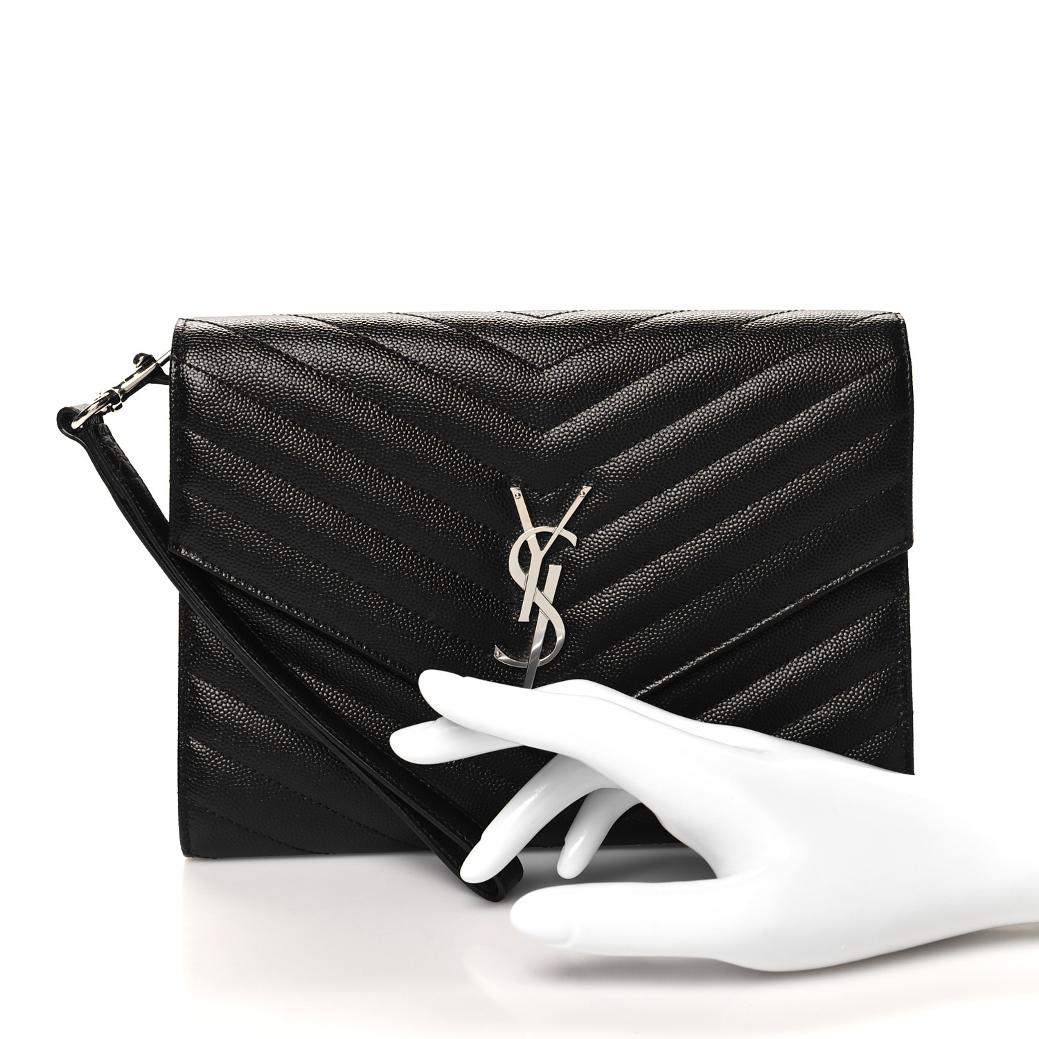 ENVELOPE GRAIN-DE-POUDREクラッチ SAINT LAURENT Grain De Poudre Matelasse Chevron Monogram