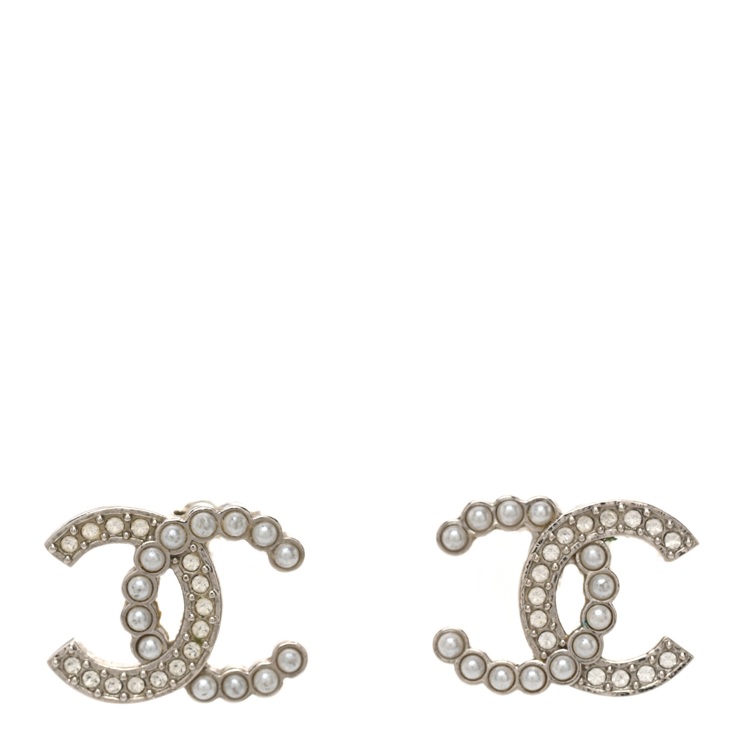 るい CHANEL Crystal Pearl CC Earrings Silver 1502929 | FASHIONPHILE