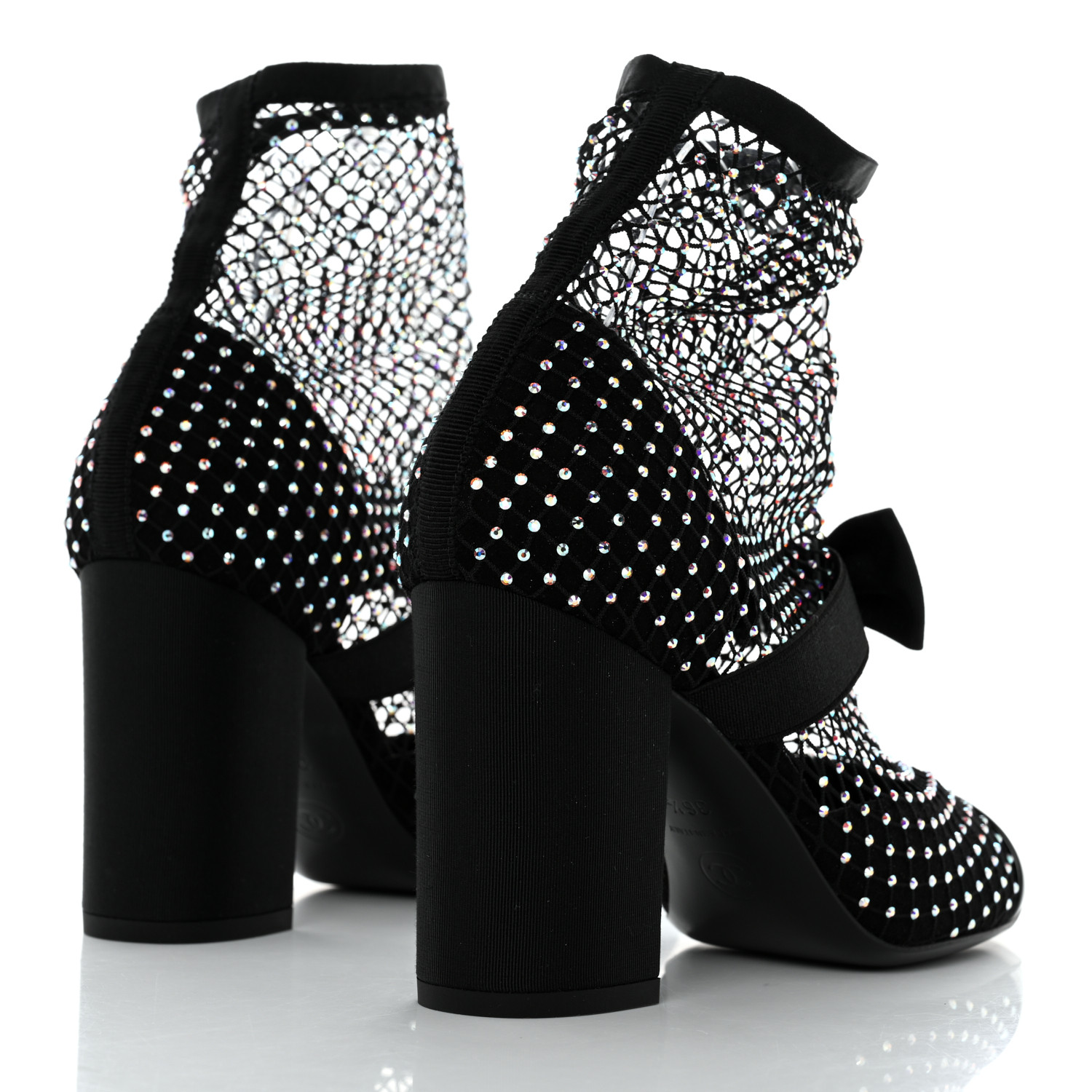 [CHANEL]★Mary Jane Short Boots メッシュ クリスタル★36.5 Chanel 23S Black Mesh Crystal Sock Boot CC Logo Mary Jane