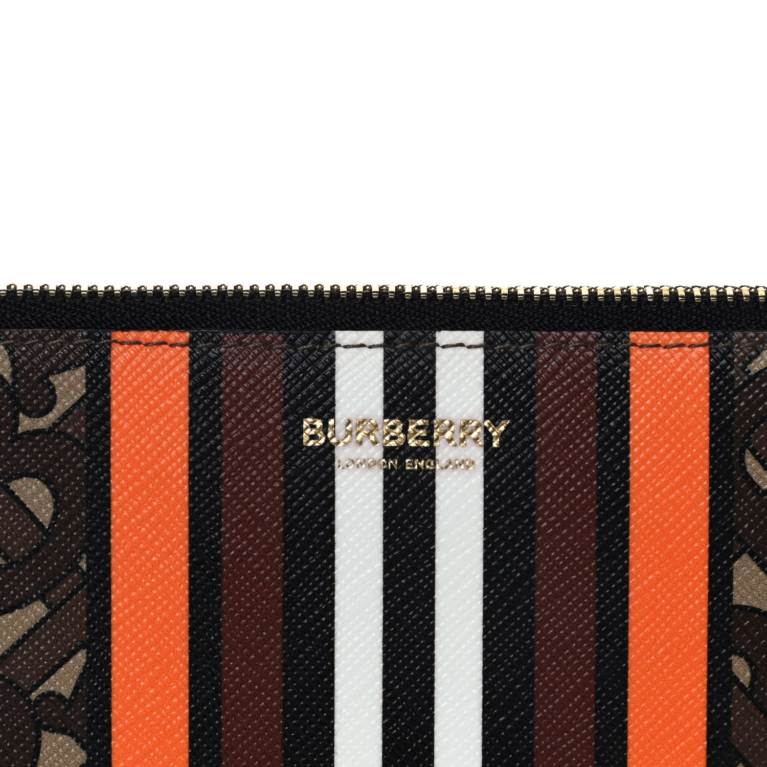 【送料込み】Burberry★80398971 BURBERRY E-Canvas Monogram Stripe Zip Pouch Brown Orange