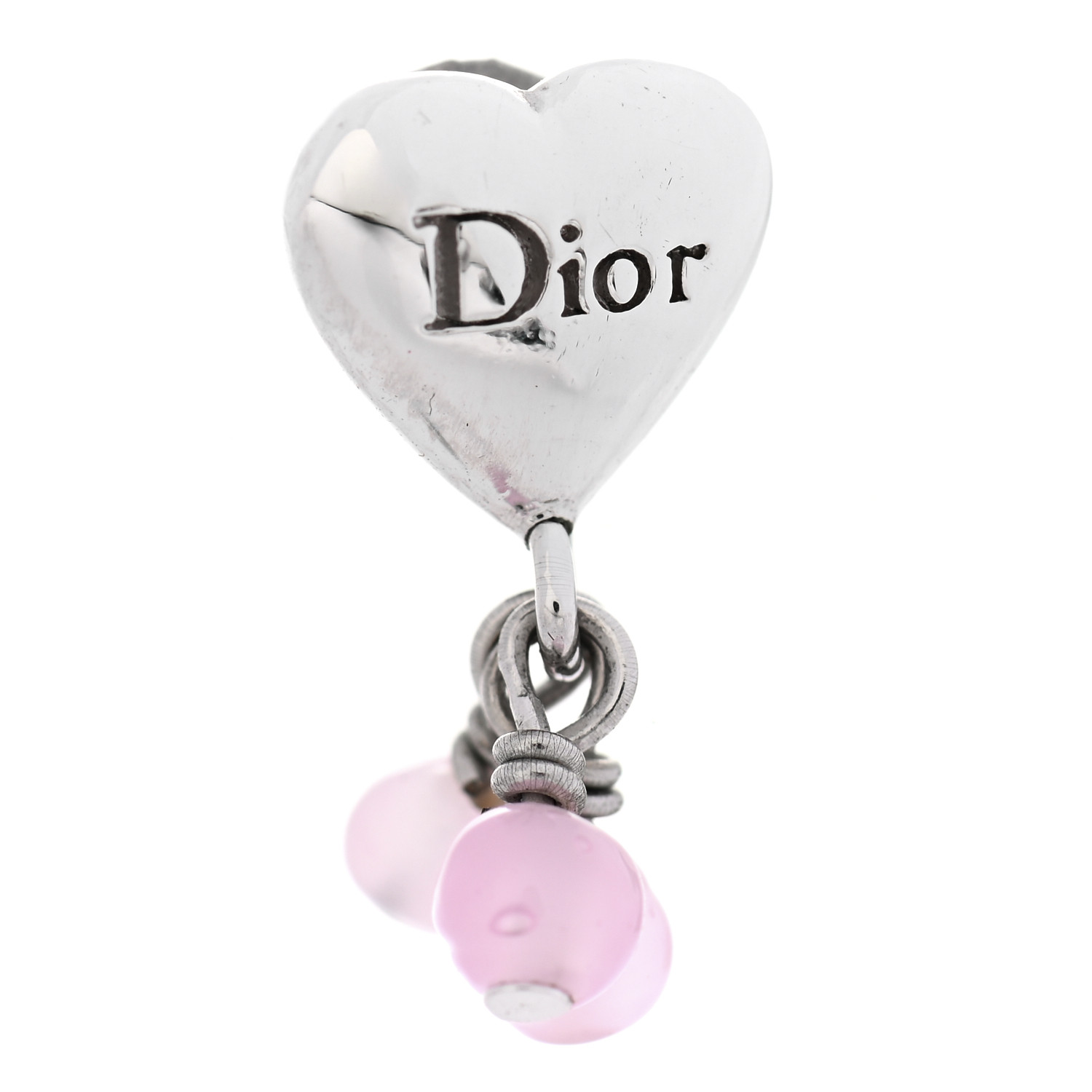 CHRISTIAN DIOR Heart Bead Earrings Silver Pink 937934