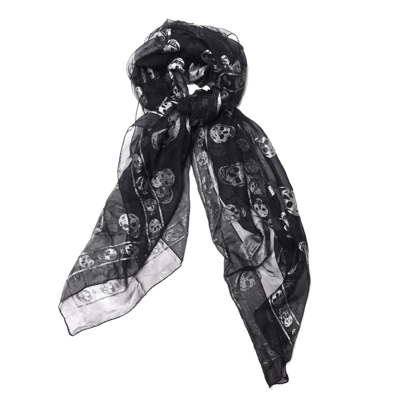 マフラー・ストール ALEXANDER MCQUEEN BLACK SILK FOULARD ALEXANDER MCQUEEN Printed Silk Foulard (alexander mcqueen
