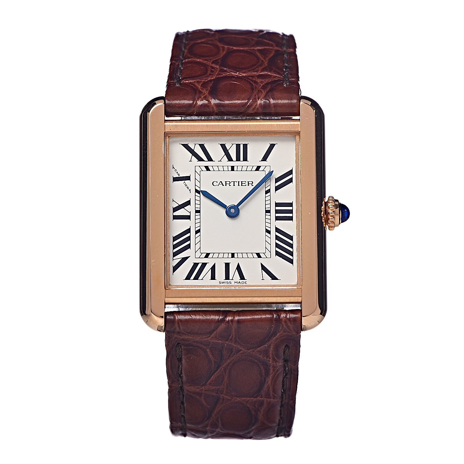 CARTIER Stainless Steel 18K Pink Gold Alligator 24mm Tank