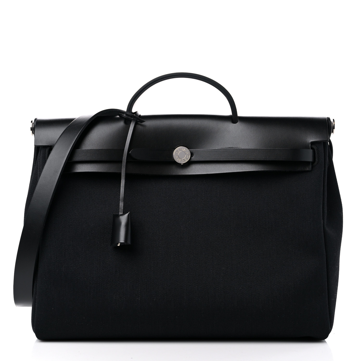 HERMES Military Toile Vache Hunter Herbag Messenger 39 Black