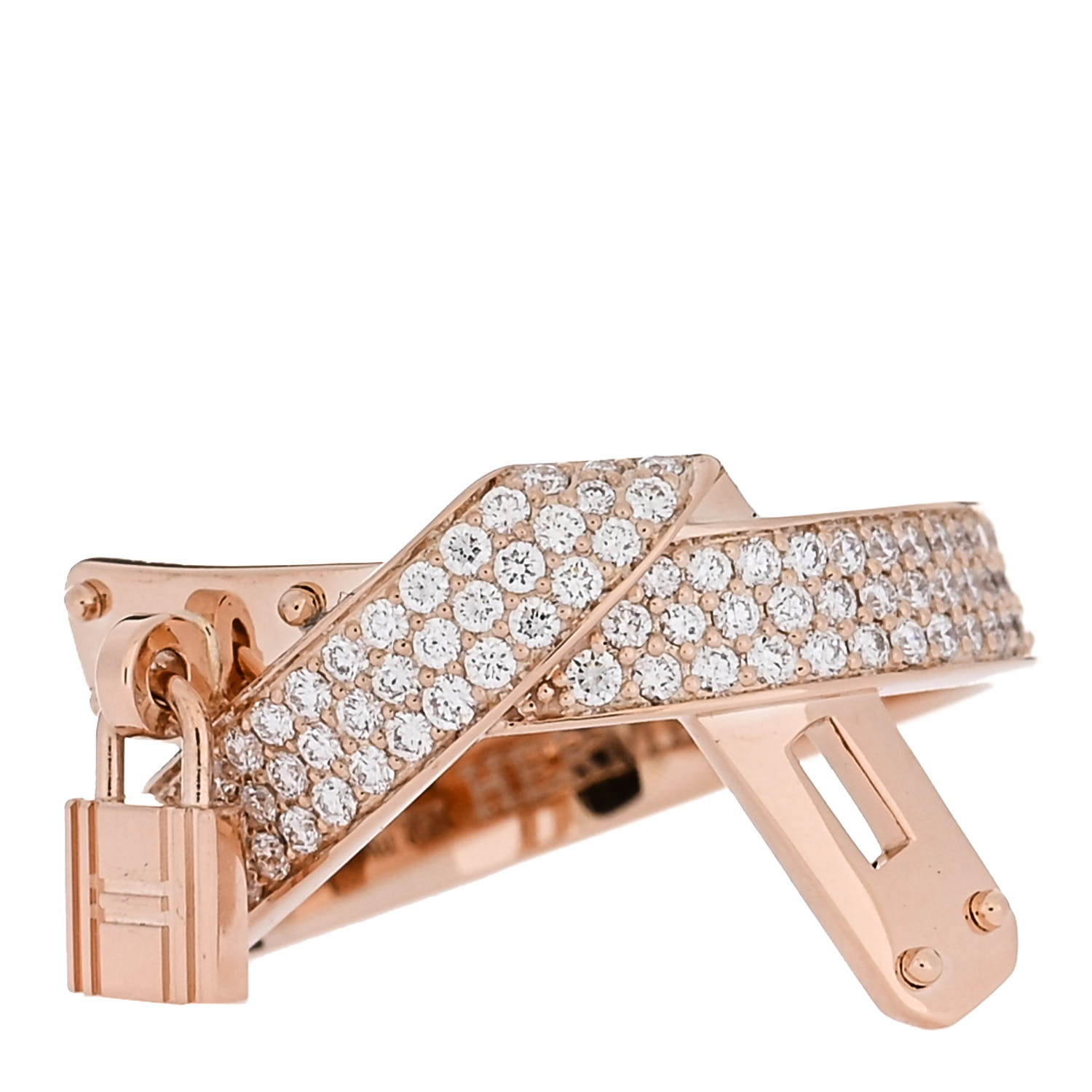 HERMES 18K Rose Gold Diamond Kelly Gavroche Ring 51 5.75