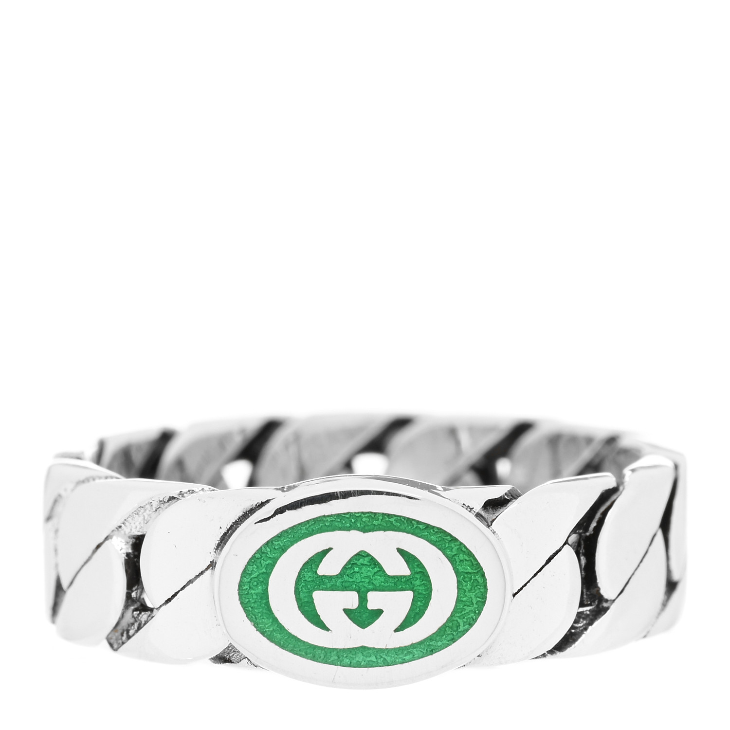 GUCCI Sterling Silver Enamel Interlocking G Chain Ring 56