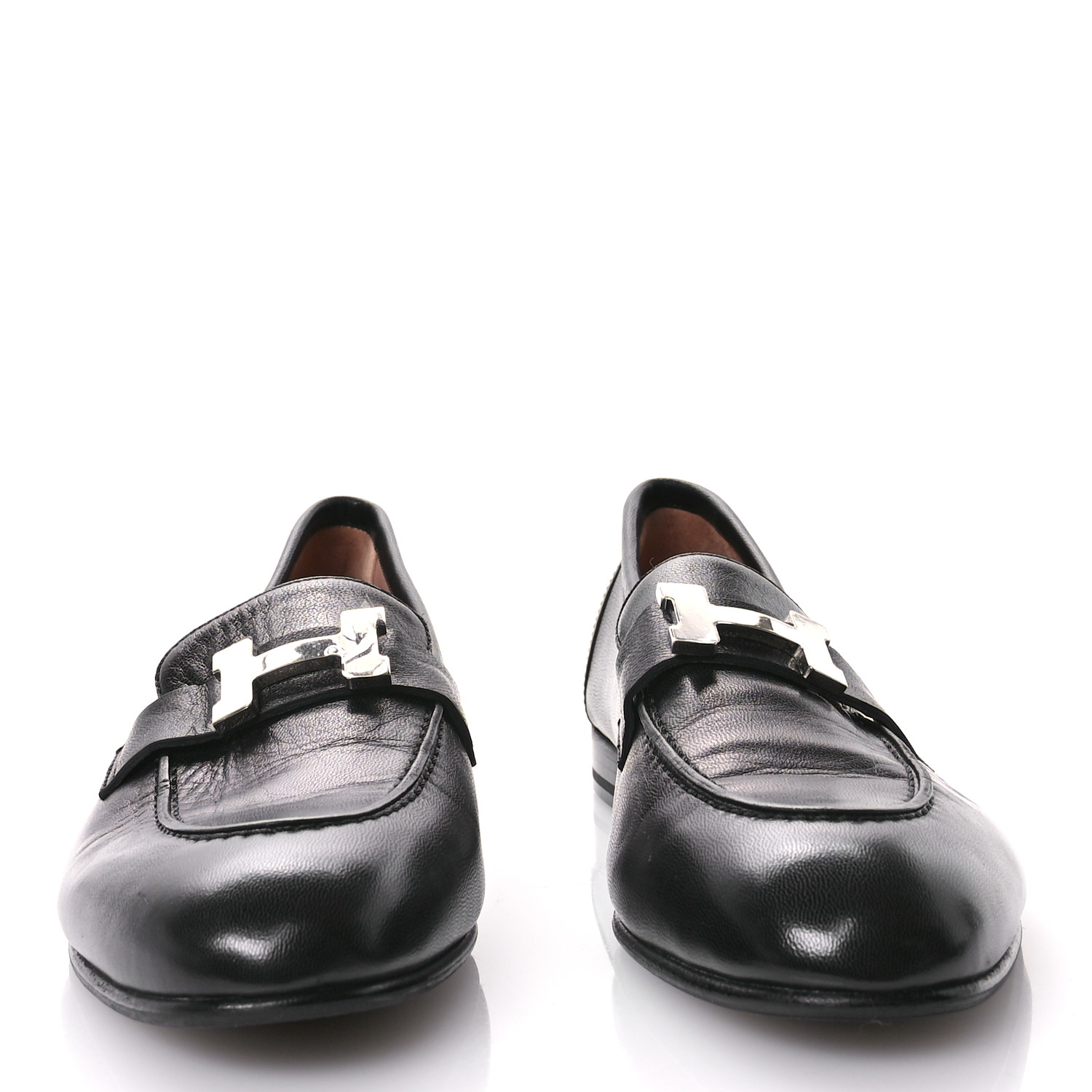 HERMES Goatskin Womens Paris Loafers 38.5 Black 1630654