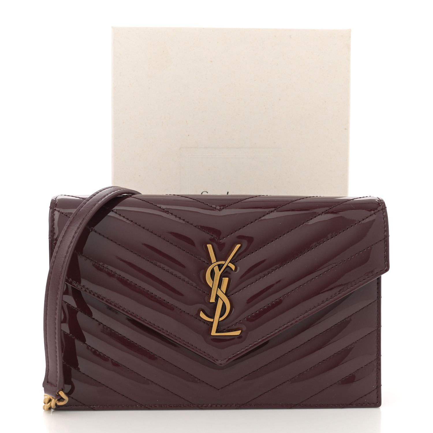 ★Saint Laurent★ Monogram Matelasse Zipper Wallet Red Gold SAINT LAURENT Patent Calfskin Matelasse Chevron Monogram