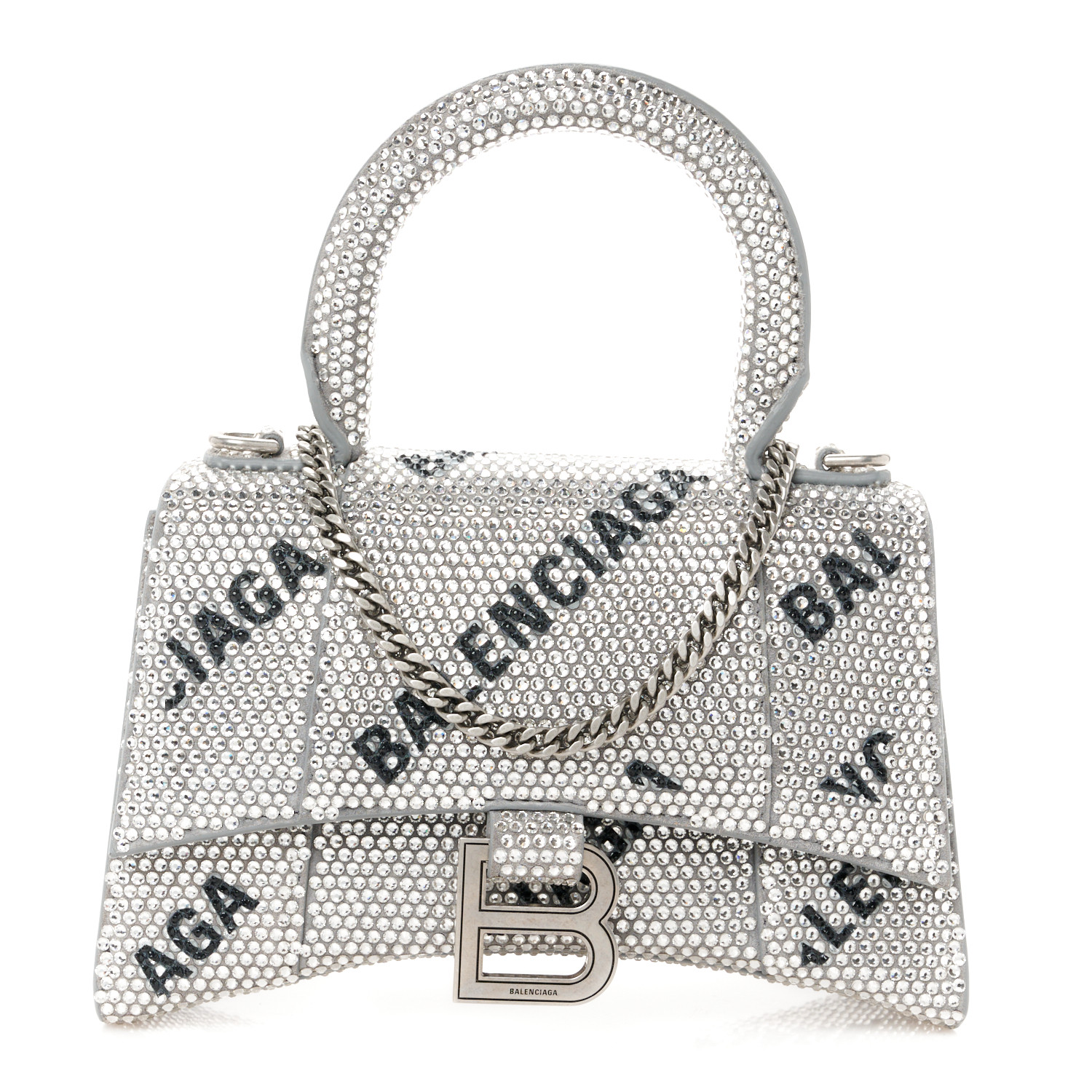 直営店☆BALENCIAGA☆ HOURGLASS S ロゴ トップハンドルバック BALENCIAGA Strass Suede Allover Logo Hourglass Top Handle