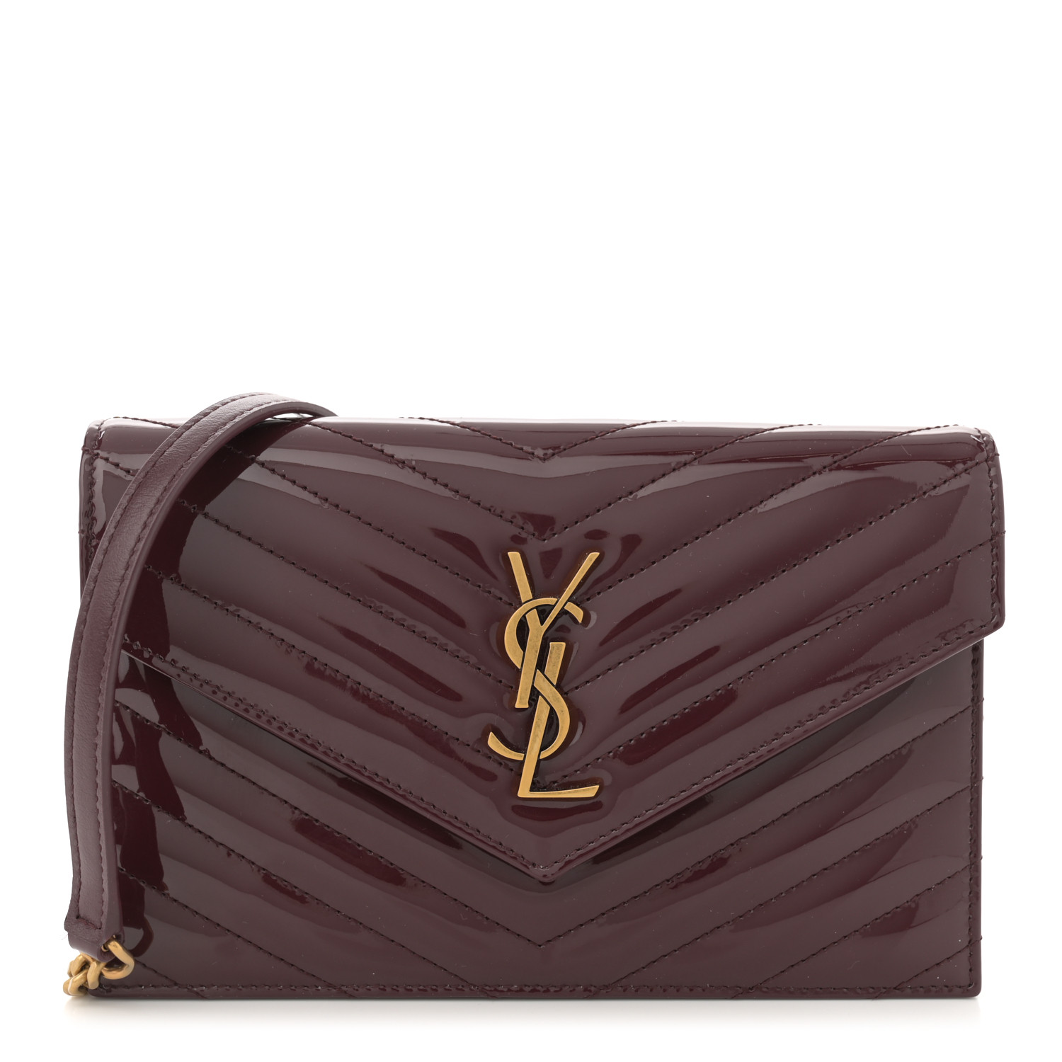★Saint Laurent★ Monogram Matelasse Zipper Wallet Red Gold SAINT LAURENT Grain De Poudre Matelasse Chevron Monogram
