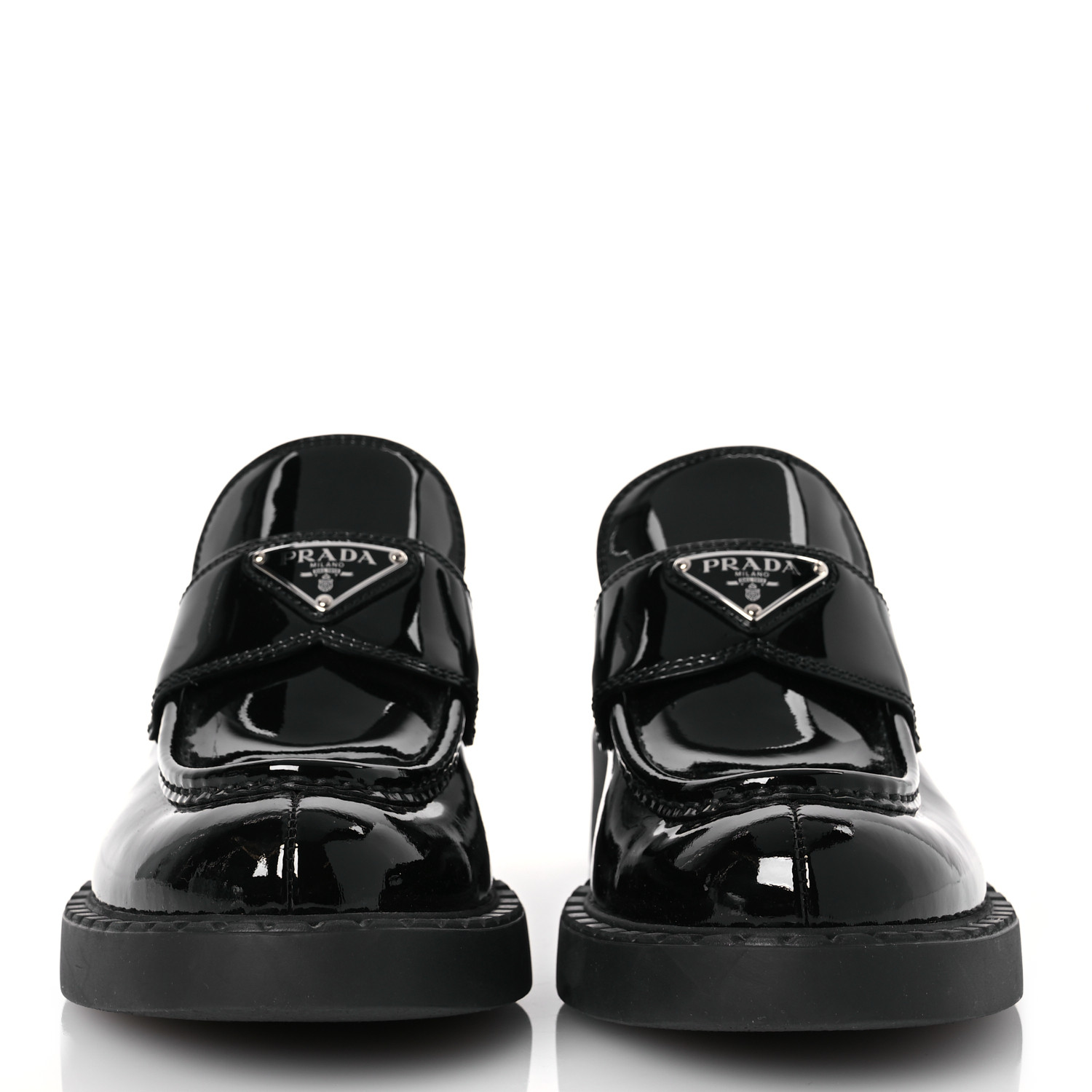 PRADA Vernice Triangle 50mm Loafers 41 Black 1628225