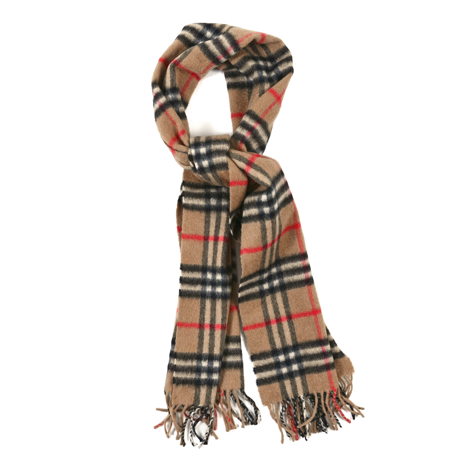 BURBERRY Cashmere Check Fringe Scarf Archive Beige 1623995