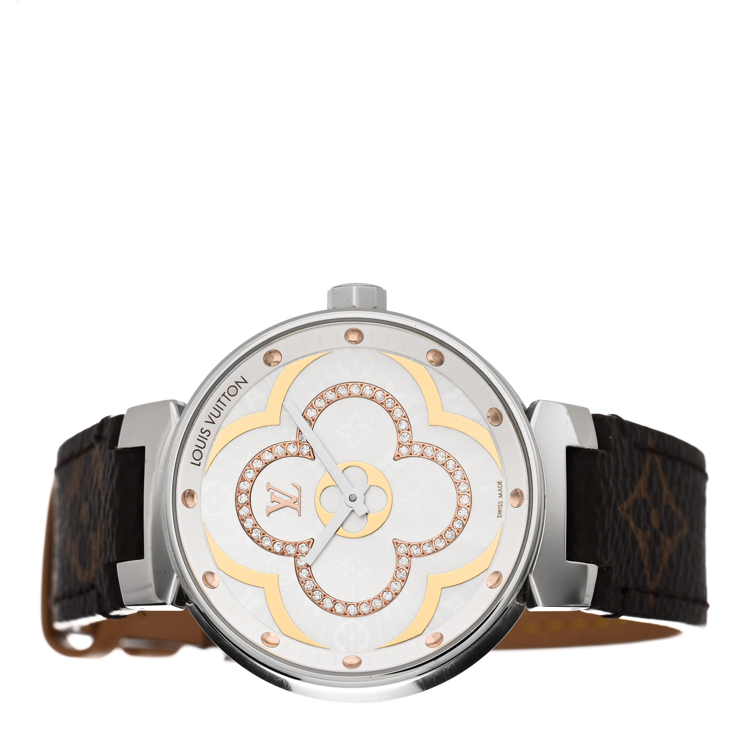 ◆Louis Vuitton 23AW◆Tambour Moon Divine 35MM◆腕時計◆ LOUIS VUITTON Stainless Steel Monogram Diamond 35mm Tambour