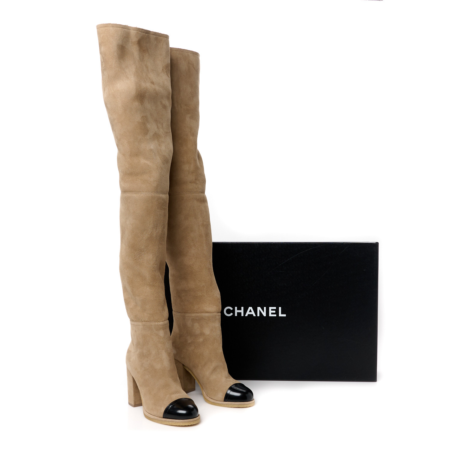 CHANEL Shearling Sheepskin Shiny Calfskin Thigh Boots 38