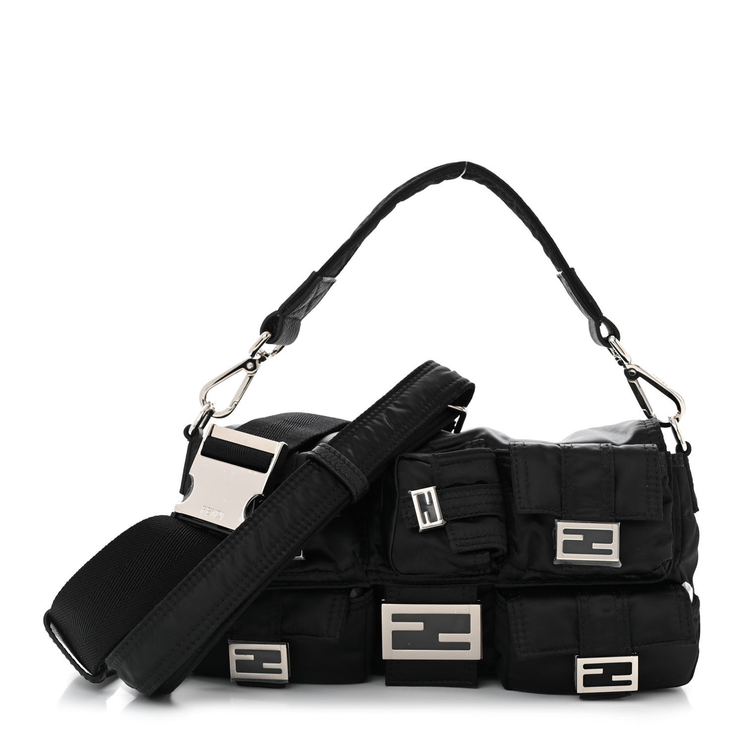 【FENDI】BAGUETTE CUOIO ROMANO D◆8BR600AUSZ FENDI Econyl Cuoio Romano Multipocket Baguette Black 1552575