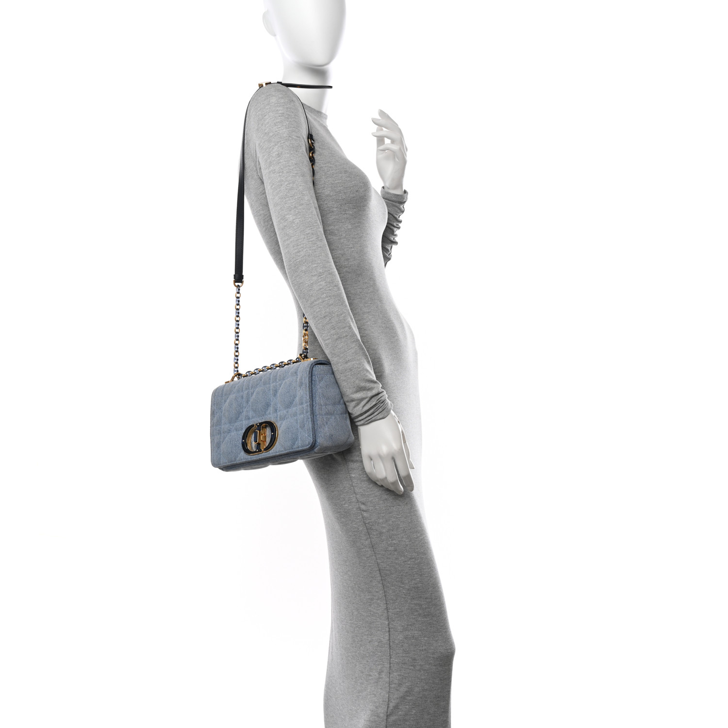 CHRISTIAN DIOR Denim Macrocannage Medium Caro Bag Blue
