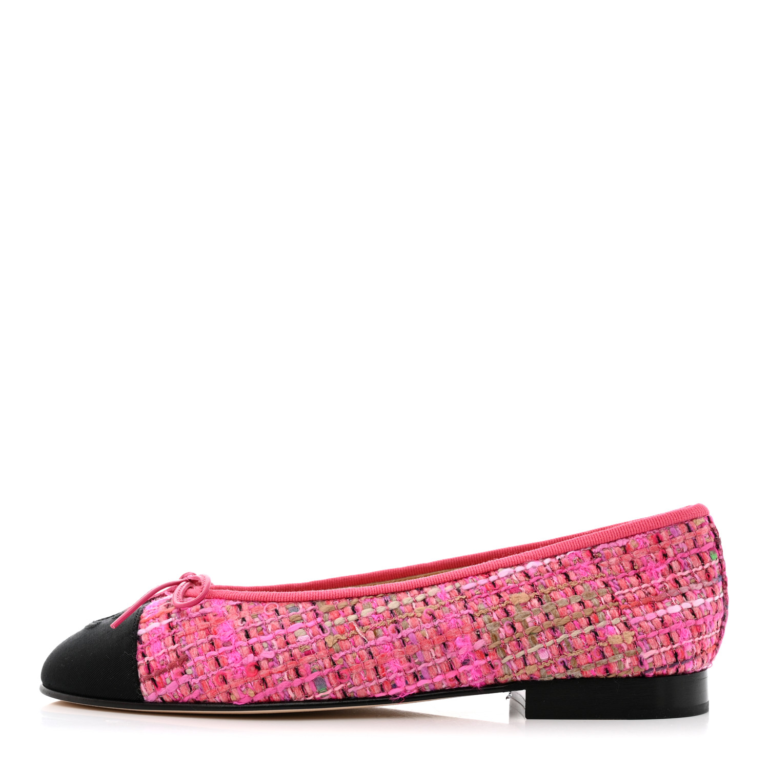 size 36.5EU NIB CHANEL 23S Pink Tweed Cap Toe CC Ballerina