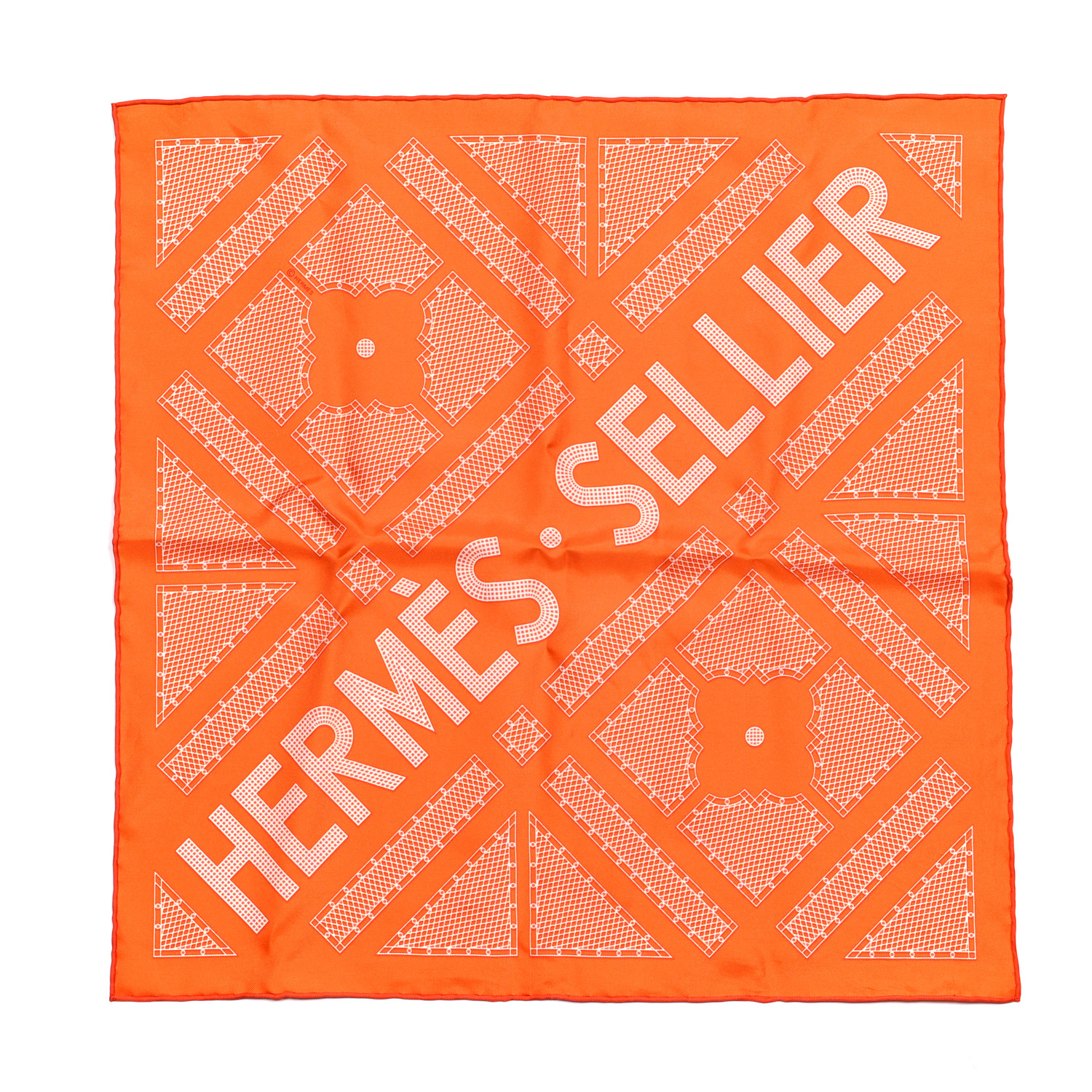HERMES Silk Gavroche Sellier Pocket Square Scarf Orange