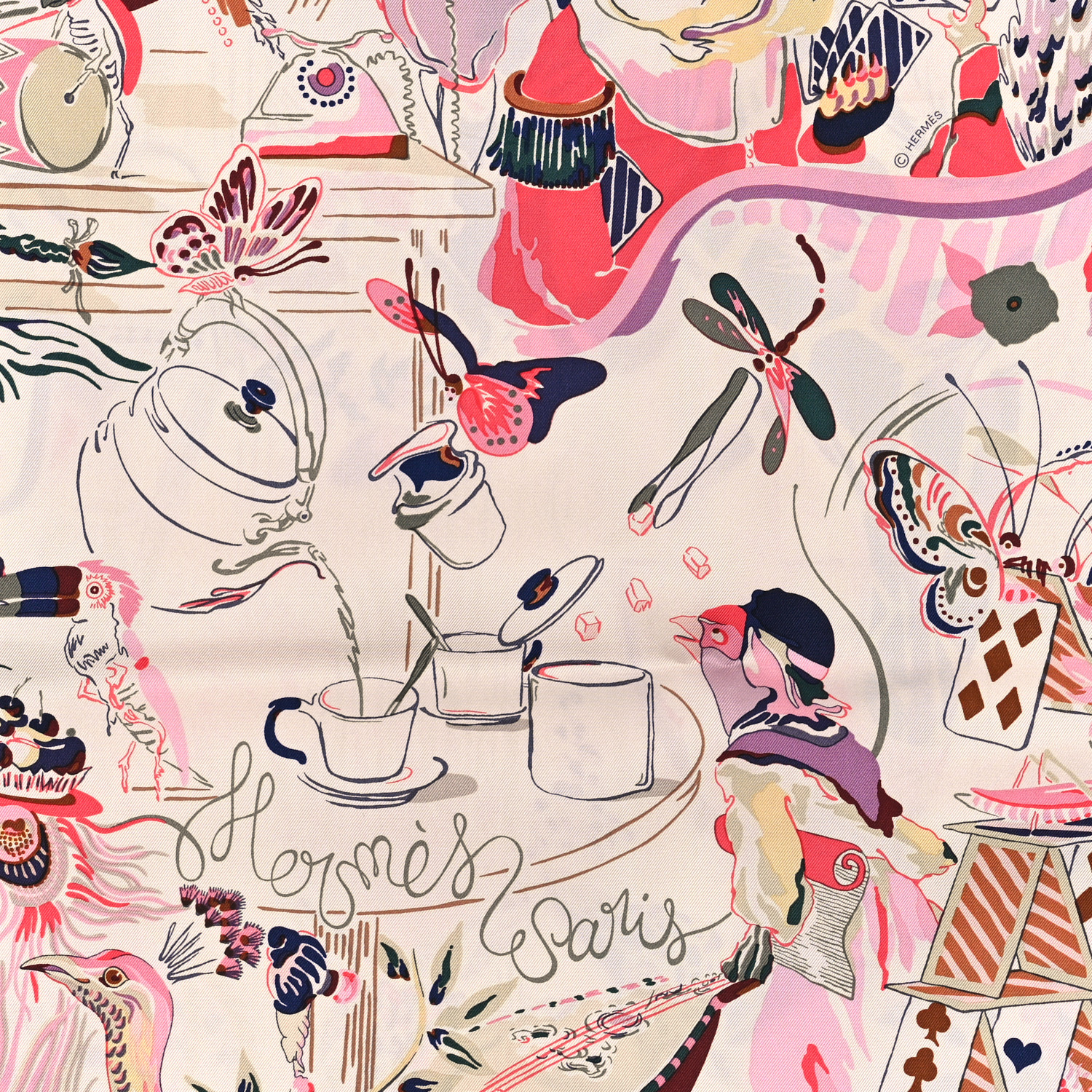 HERMES Emile Et Une Nuit Scarf 90 Rose The Vert Prune