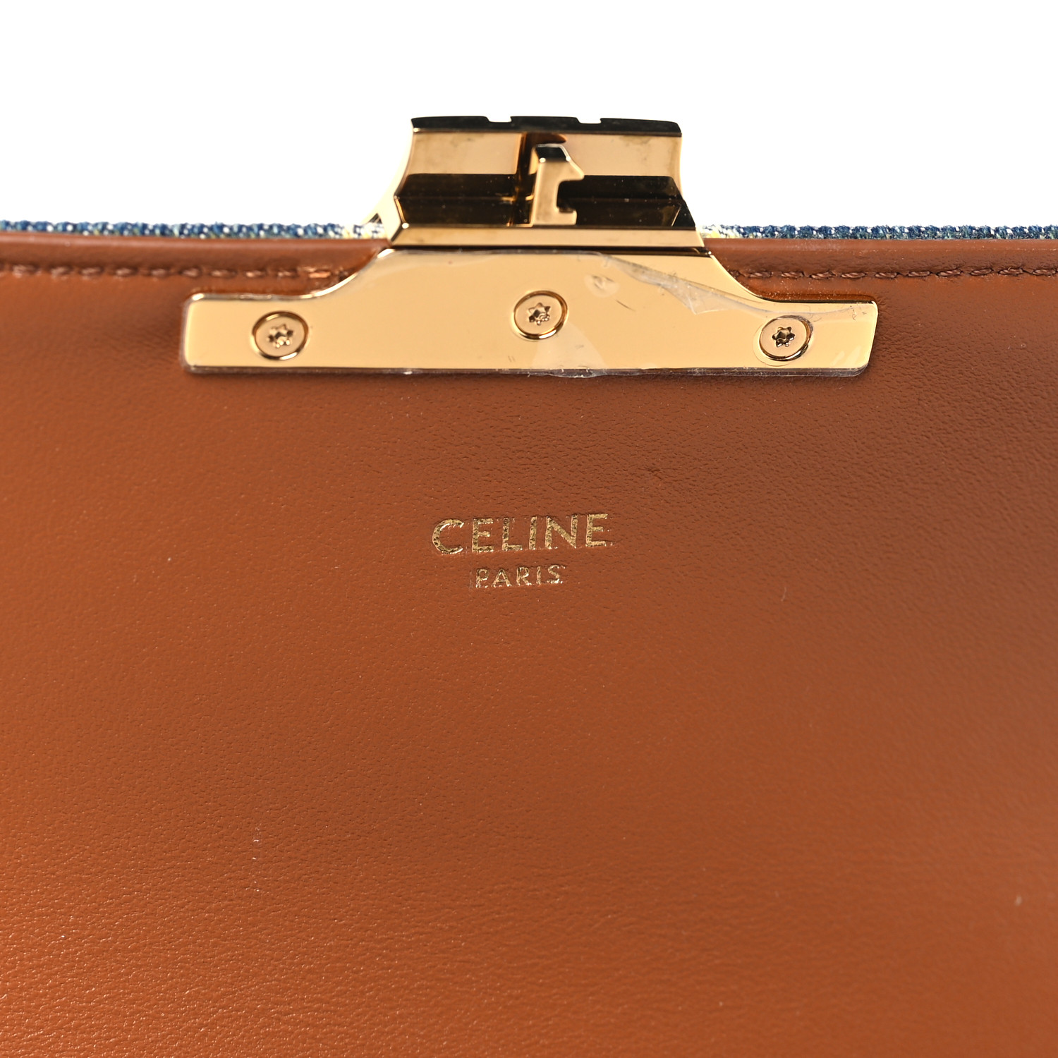CELINE Denim Triomphe Chain Shoulder Bag Navy Tan 1446359